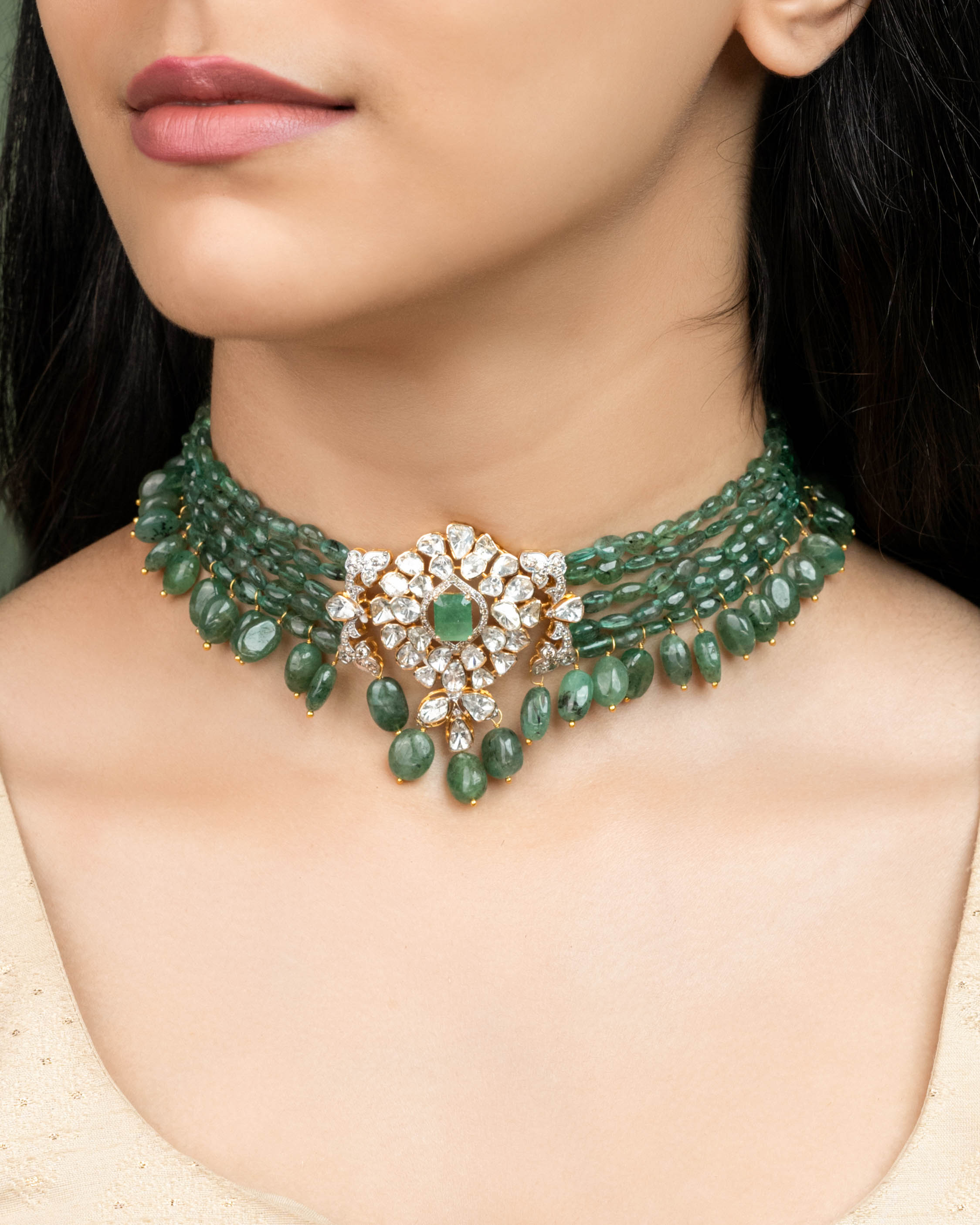 Venya Polki And Diamond Bead Choker