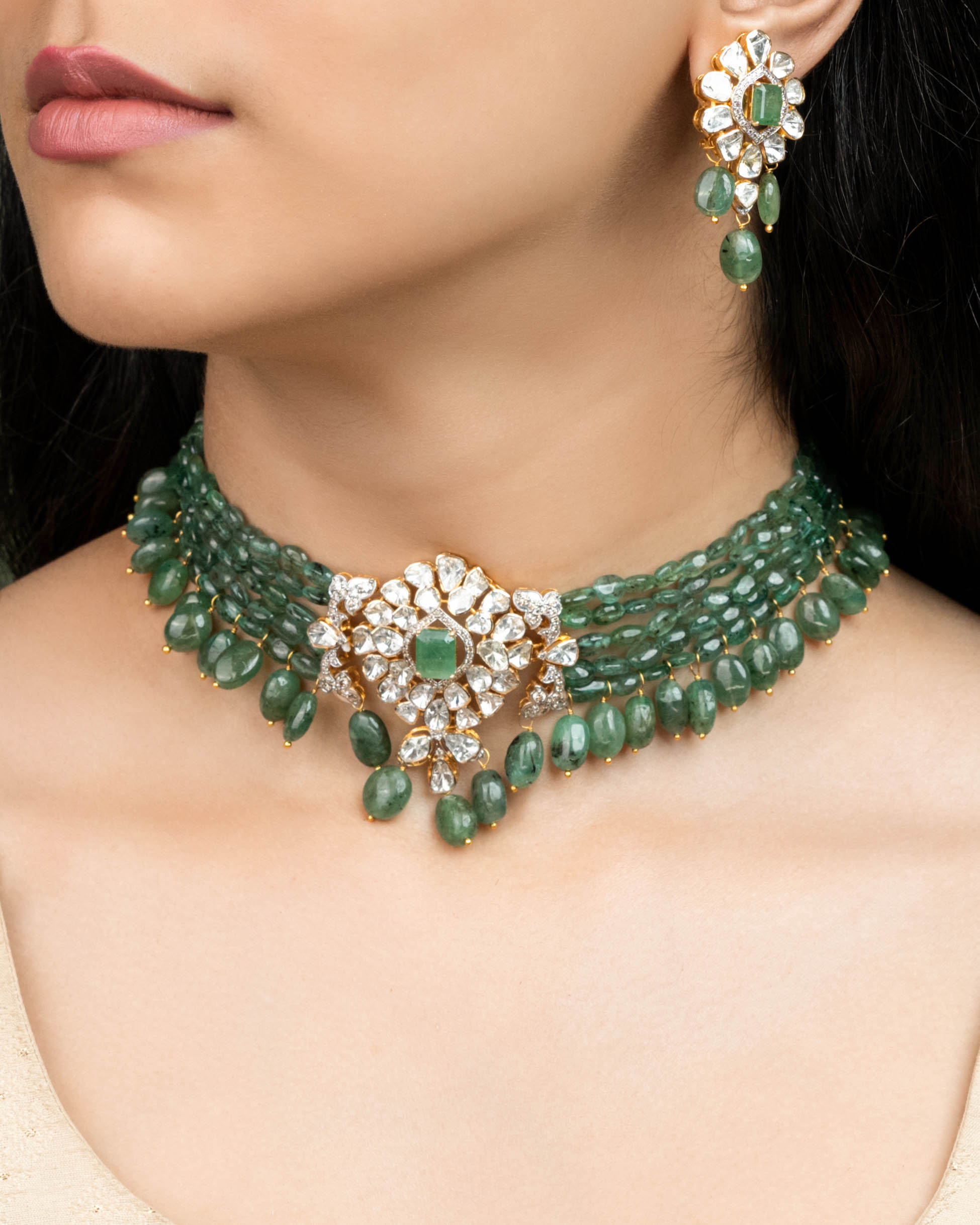 Venya Polki And Diamond Bead Choker