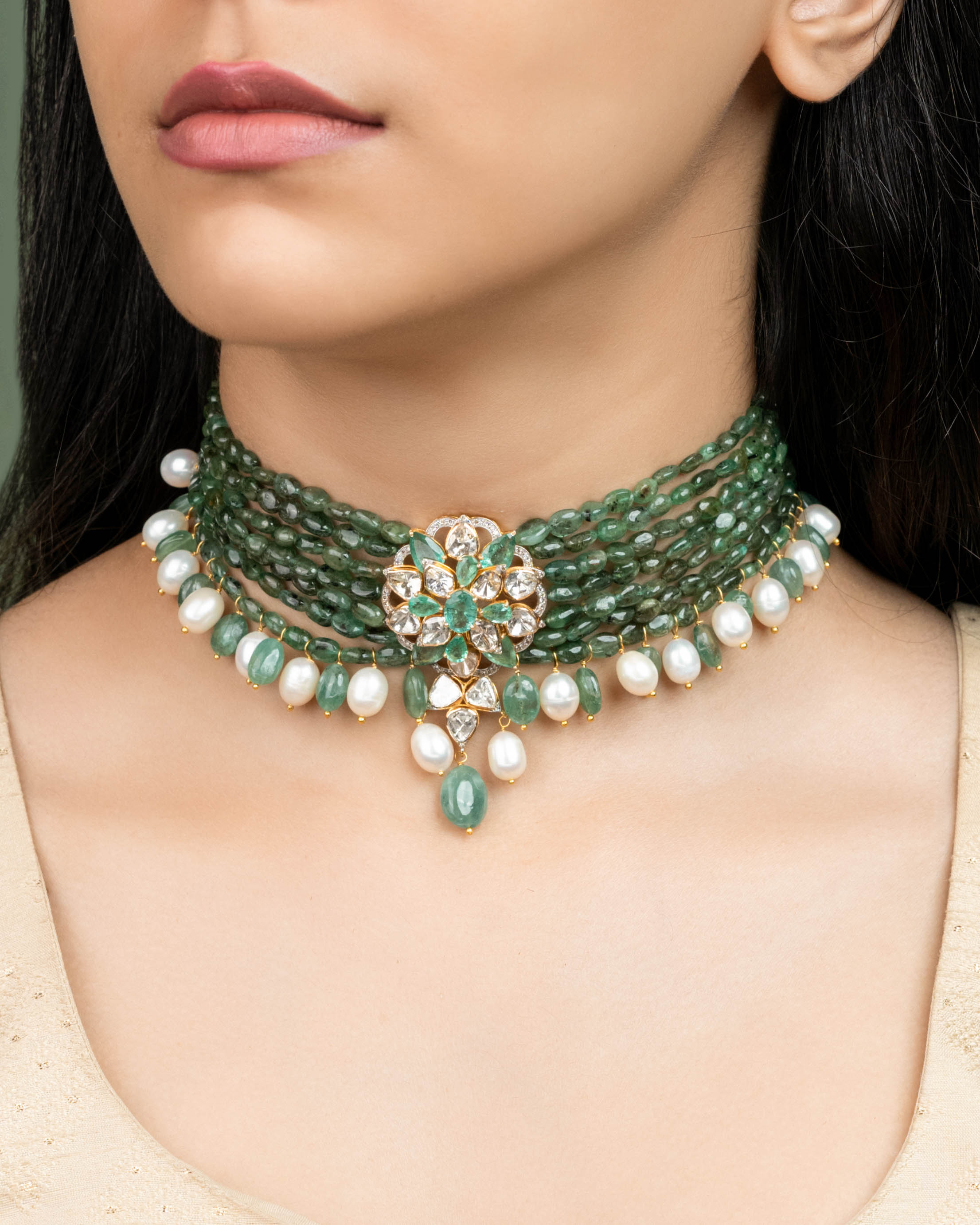 Liv Polki And Diamond Bead Choker