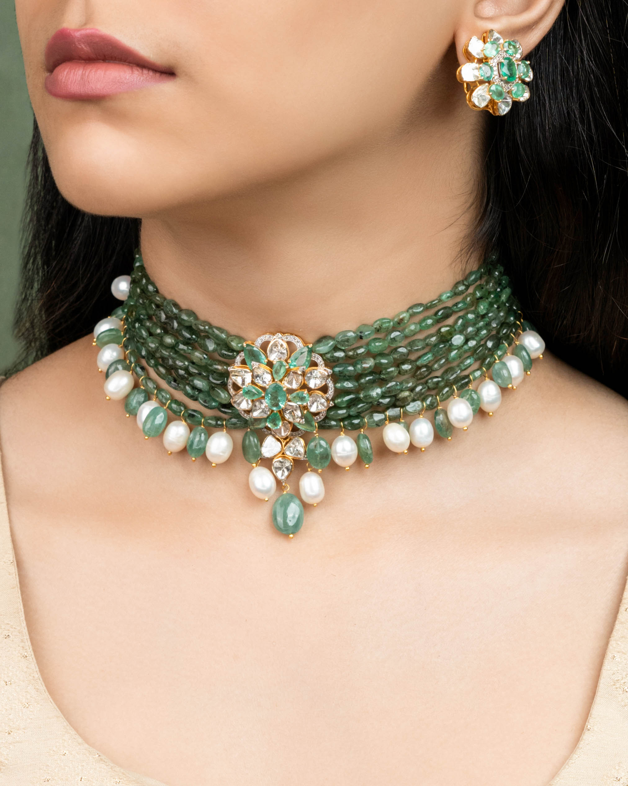 Liv Polki And Diamond Bead Choker