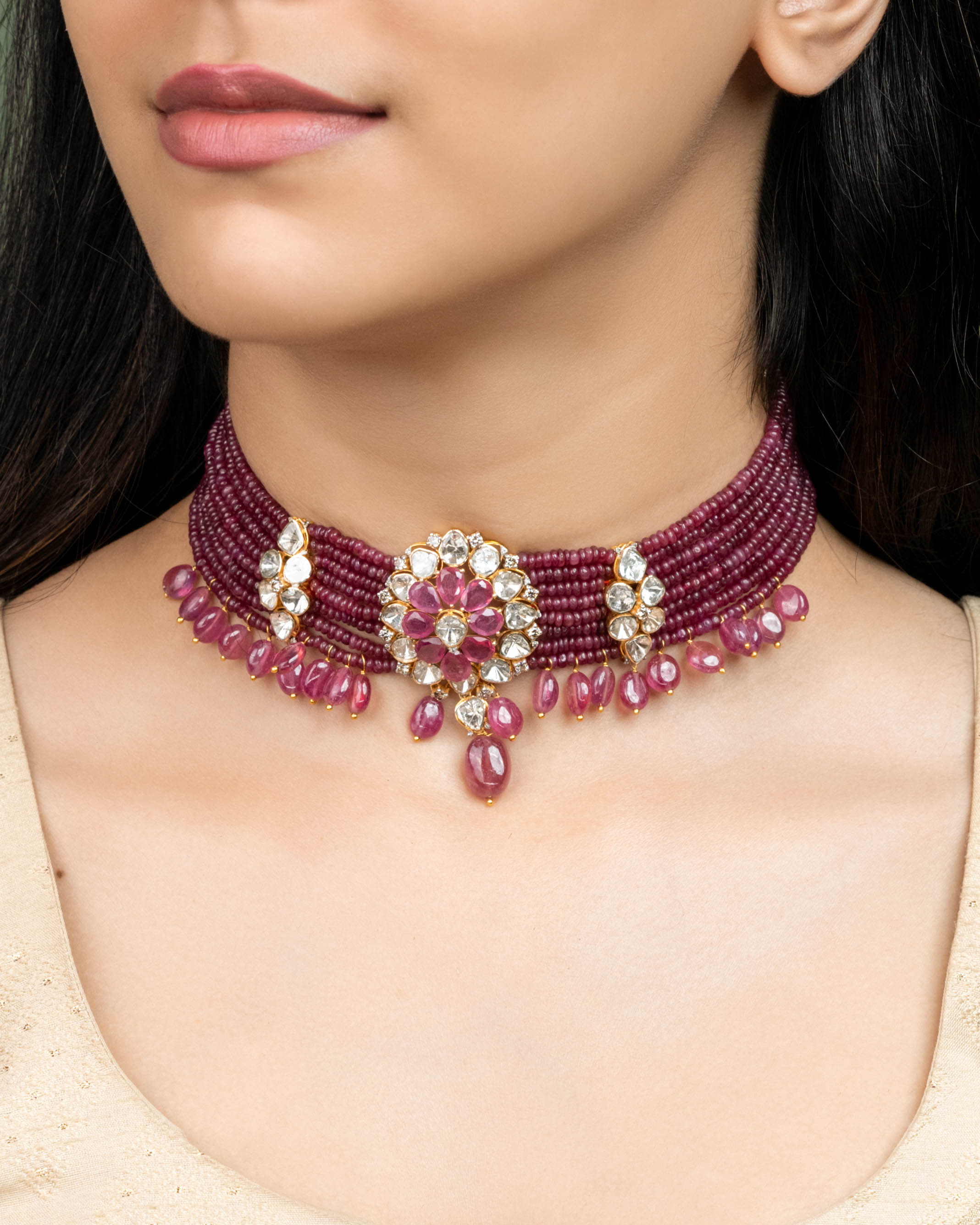 Anshika Polki And Diamond Bead Choker