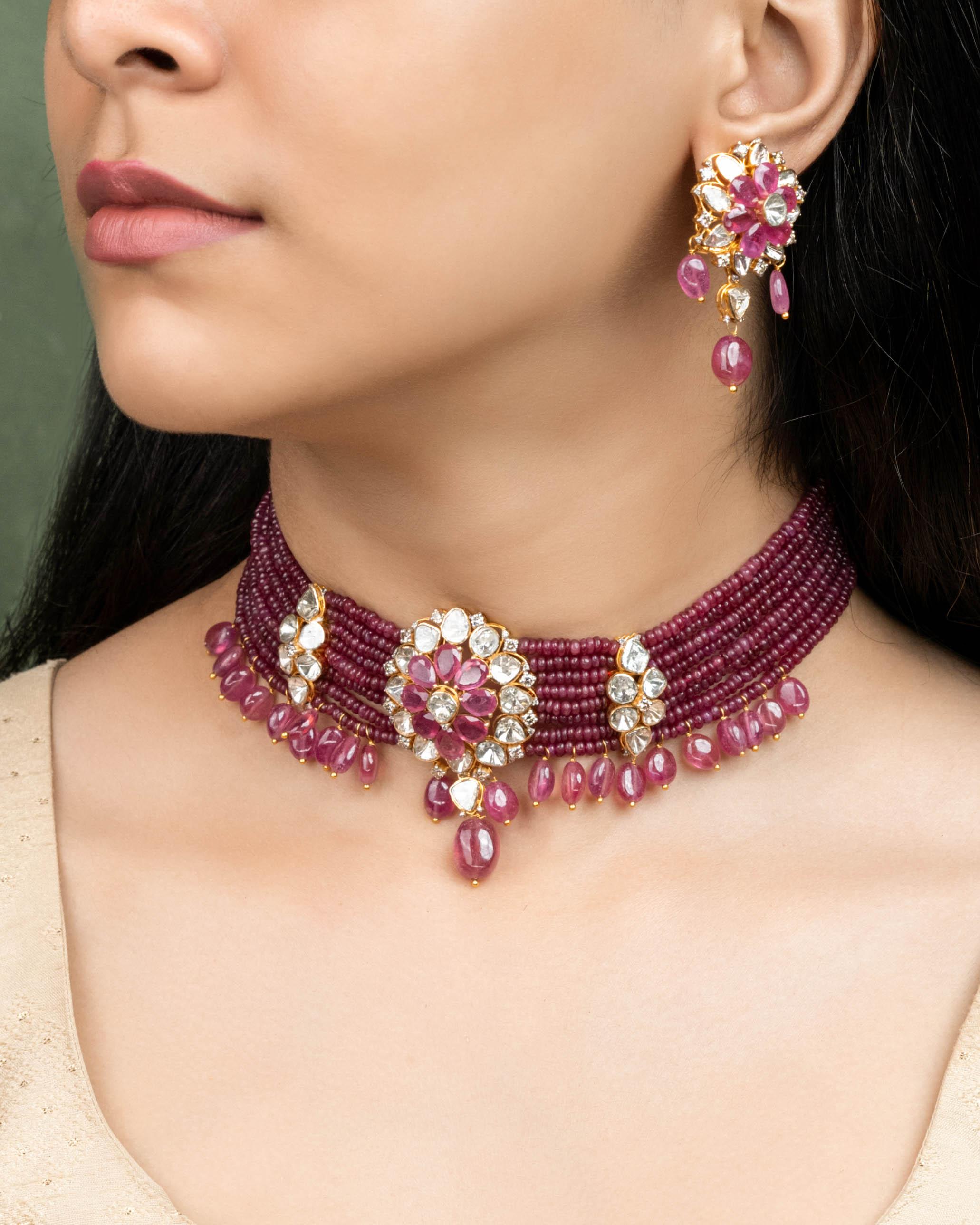 Nandhina Polki And Diamond Long Earrings