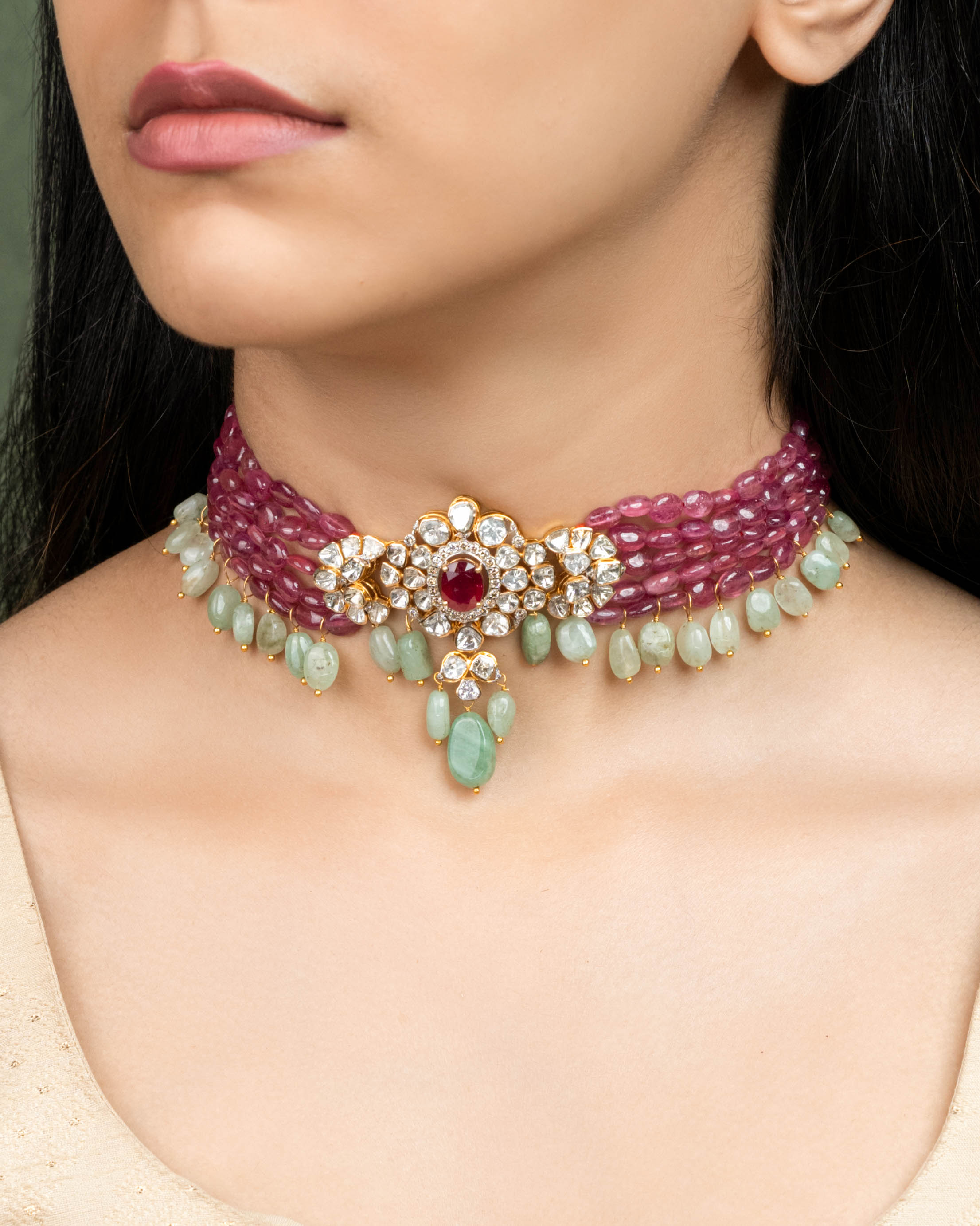 Umika Polki And Diamond Bead Choker