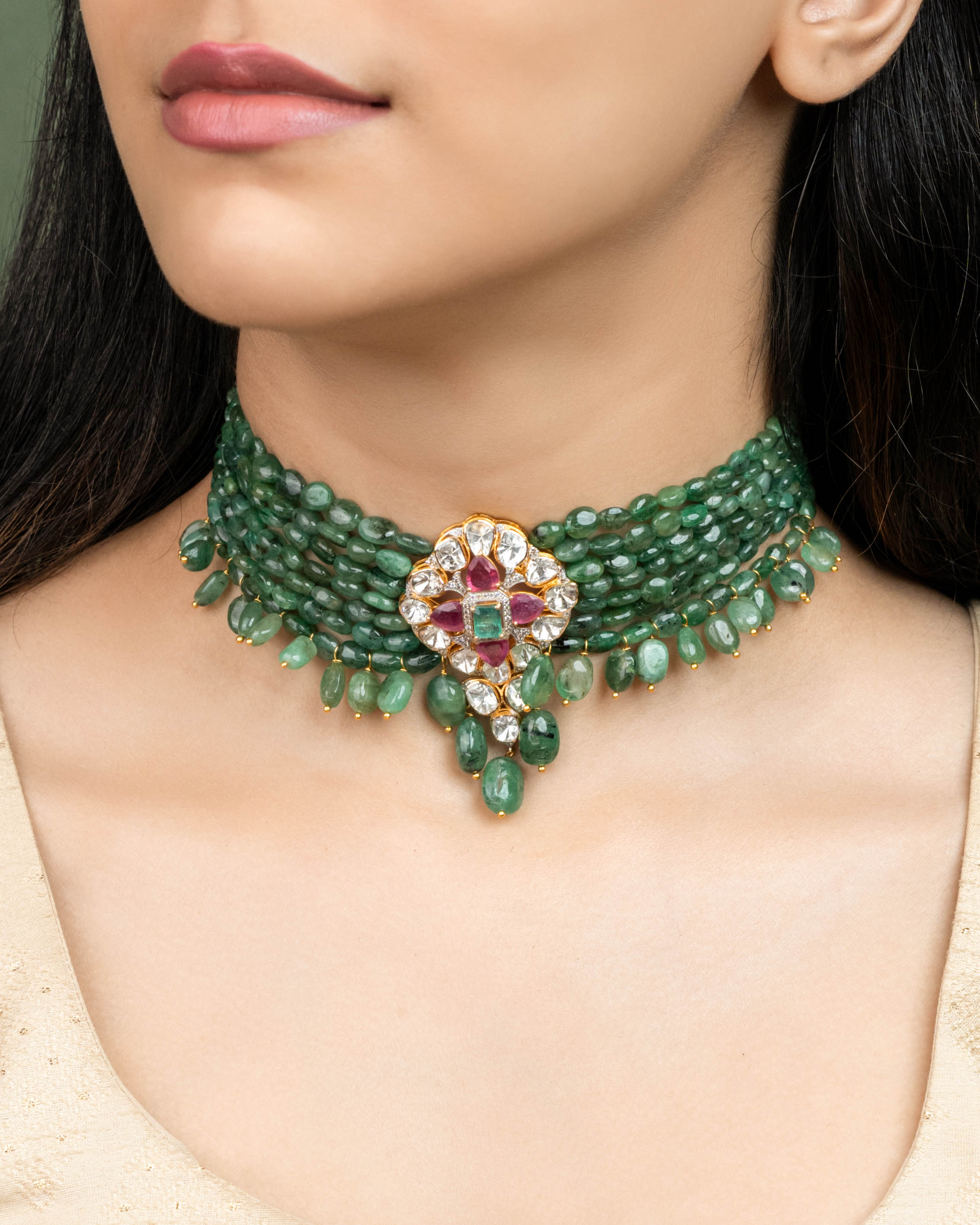 Chandni Polki And Diamond Bead Choker