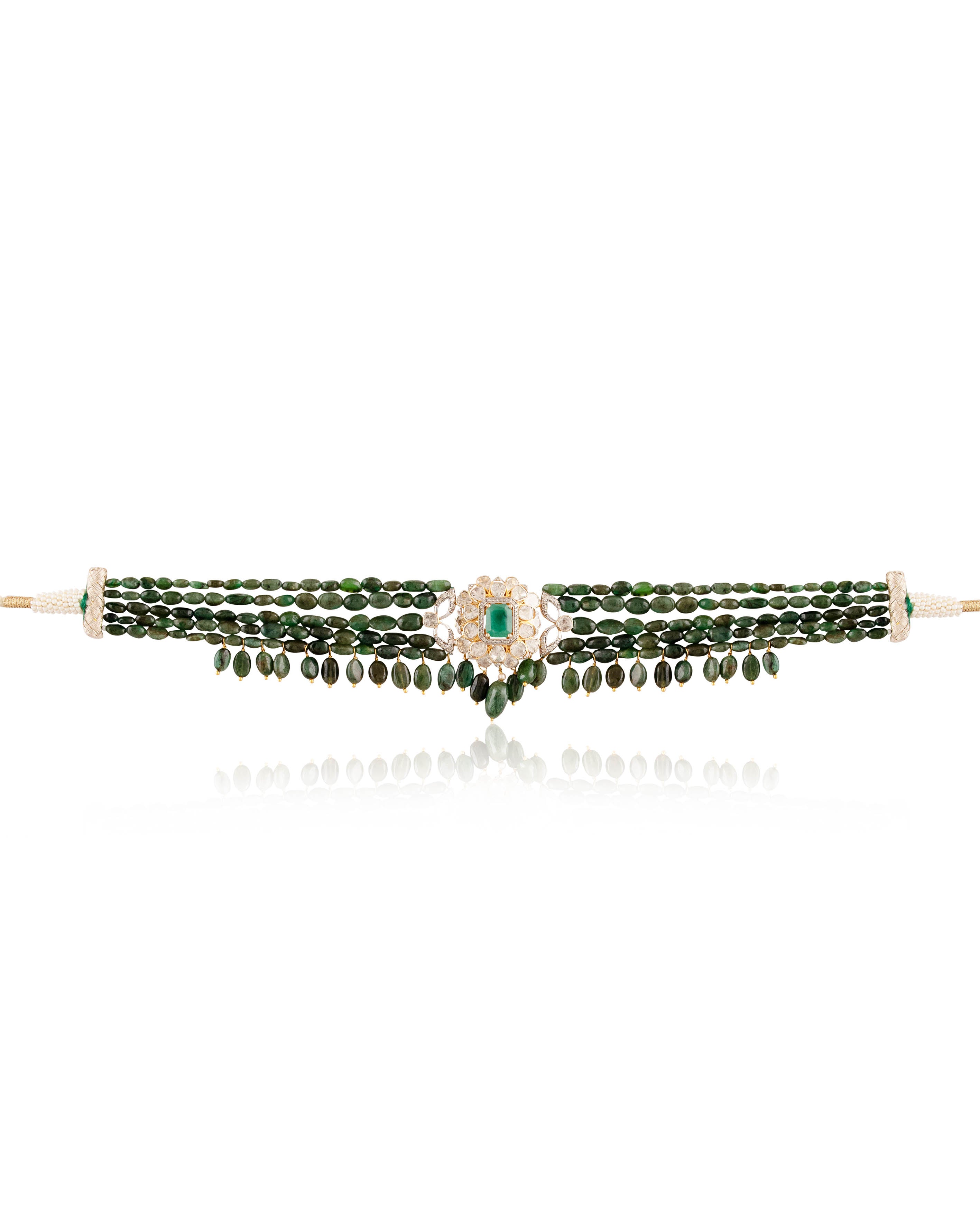 Anam Polki And Diamond Bead Choker