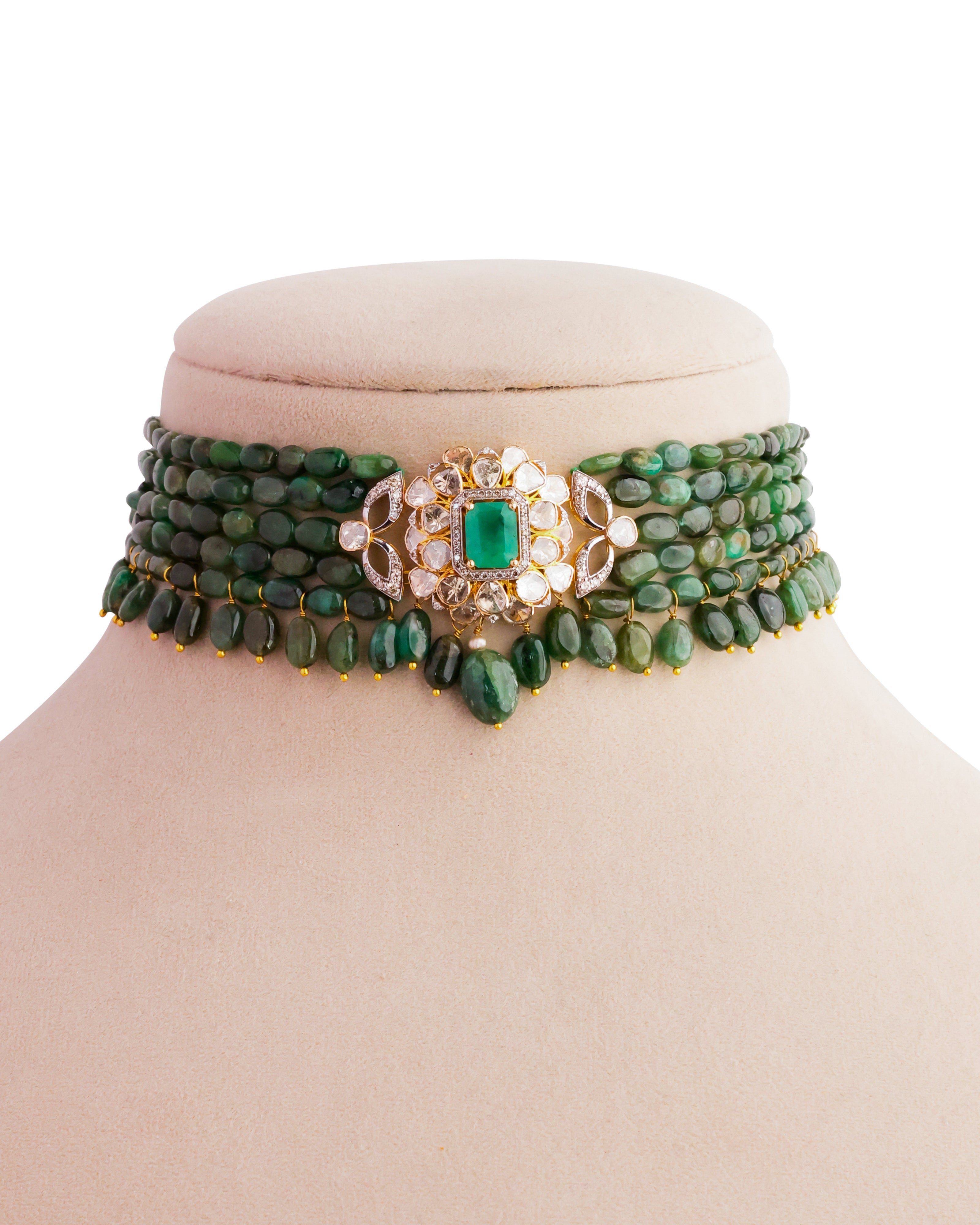 Anam Polki And Diamond Bead Choker