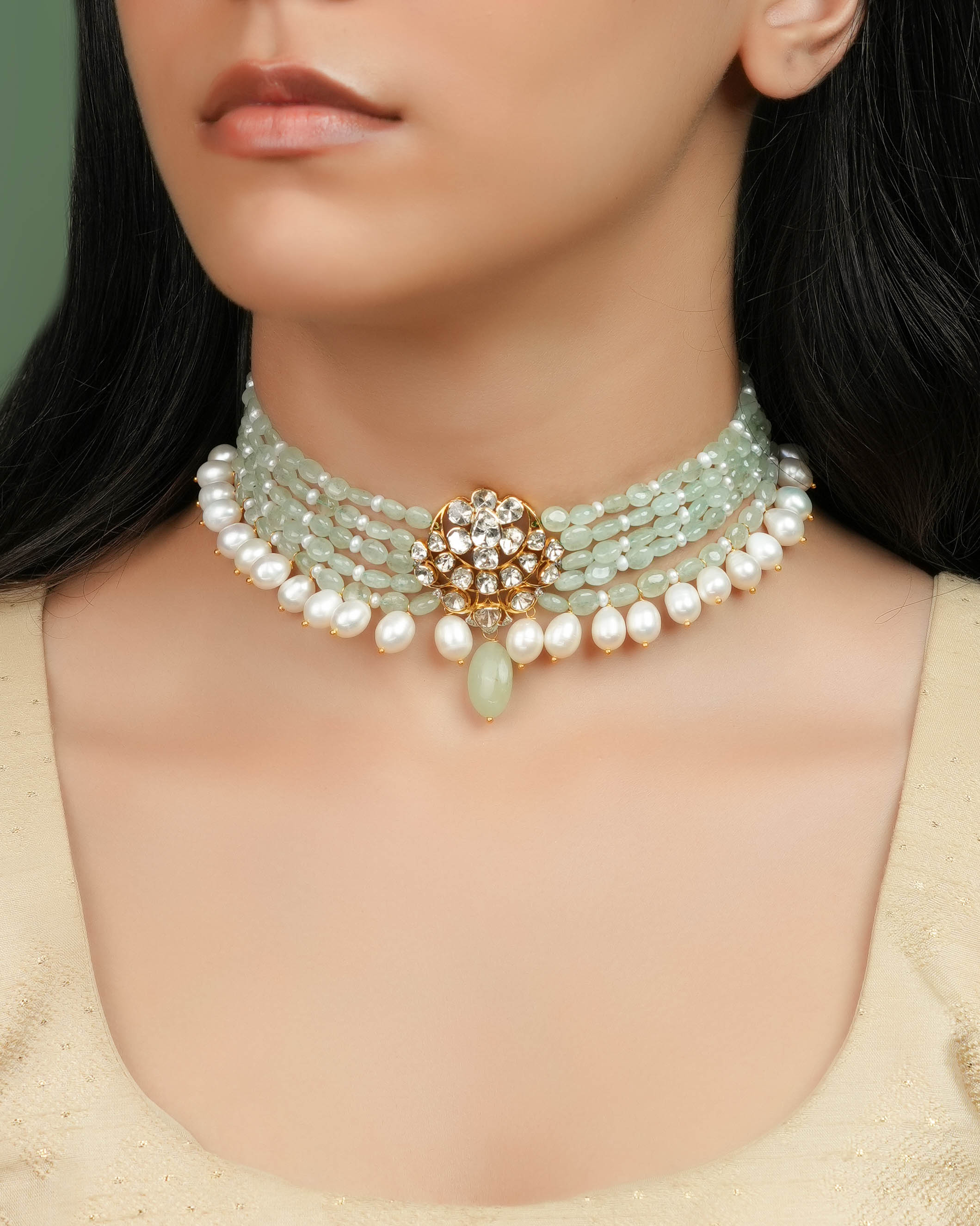 Haimana Polki And Diamond Bead Choker