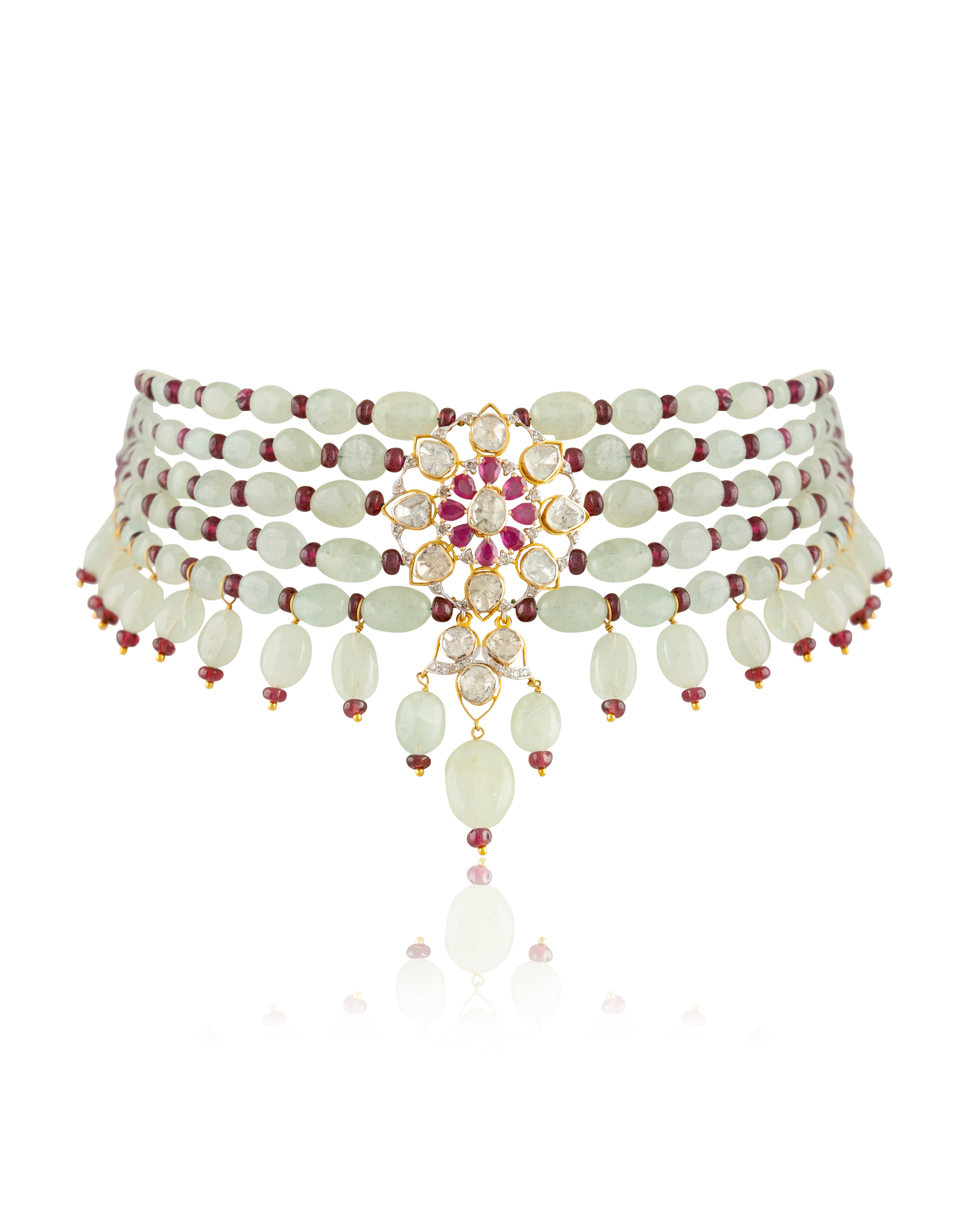 Haimi Polki And Diamond Bead Choker