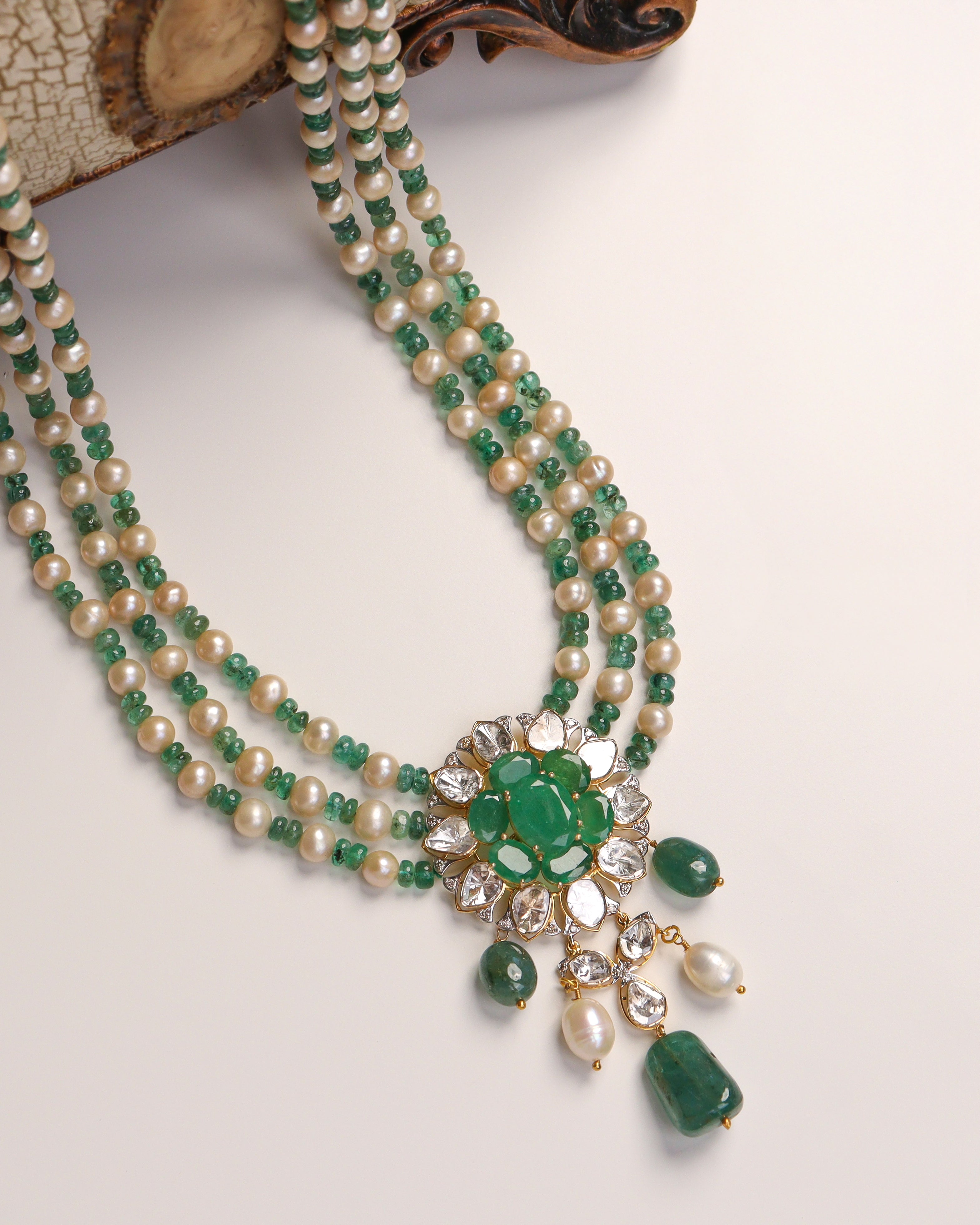 Amaira Polki And Diamond Bead Pendant