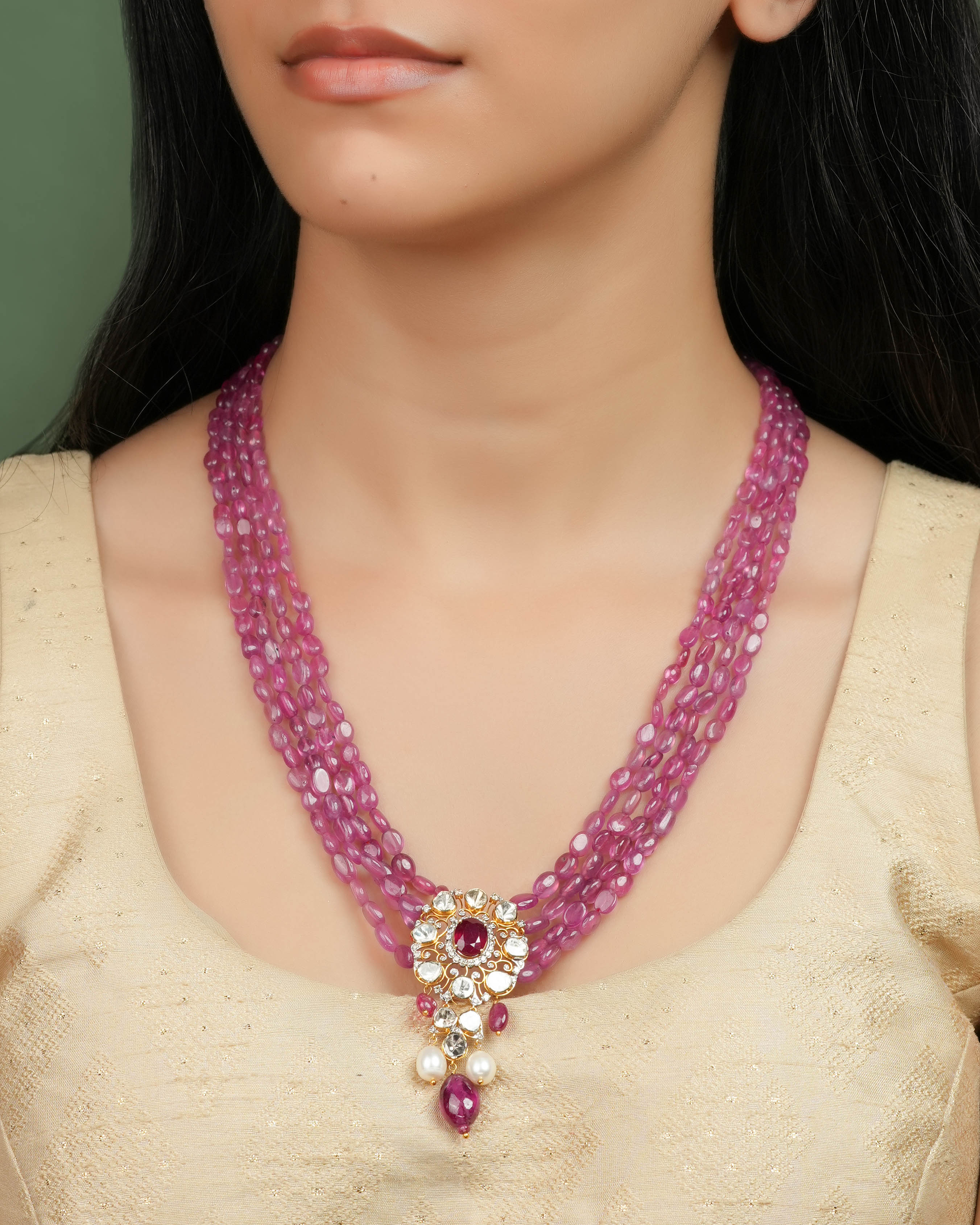Bhavya Polki And Diamond Bead Pendant