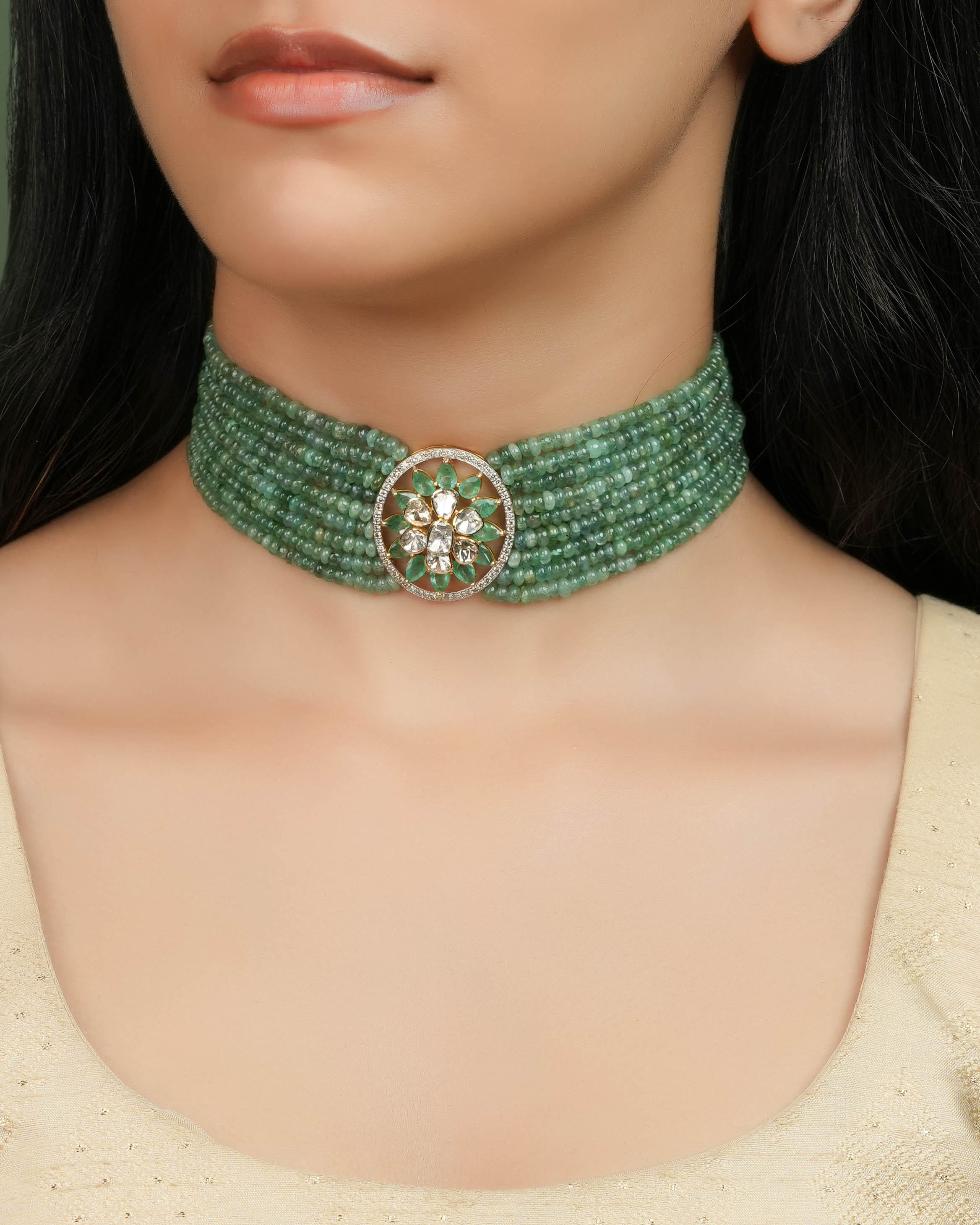 Mahi Polki And Diamond Bead Choker
