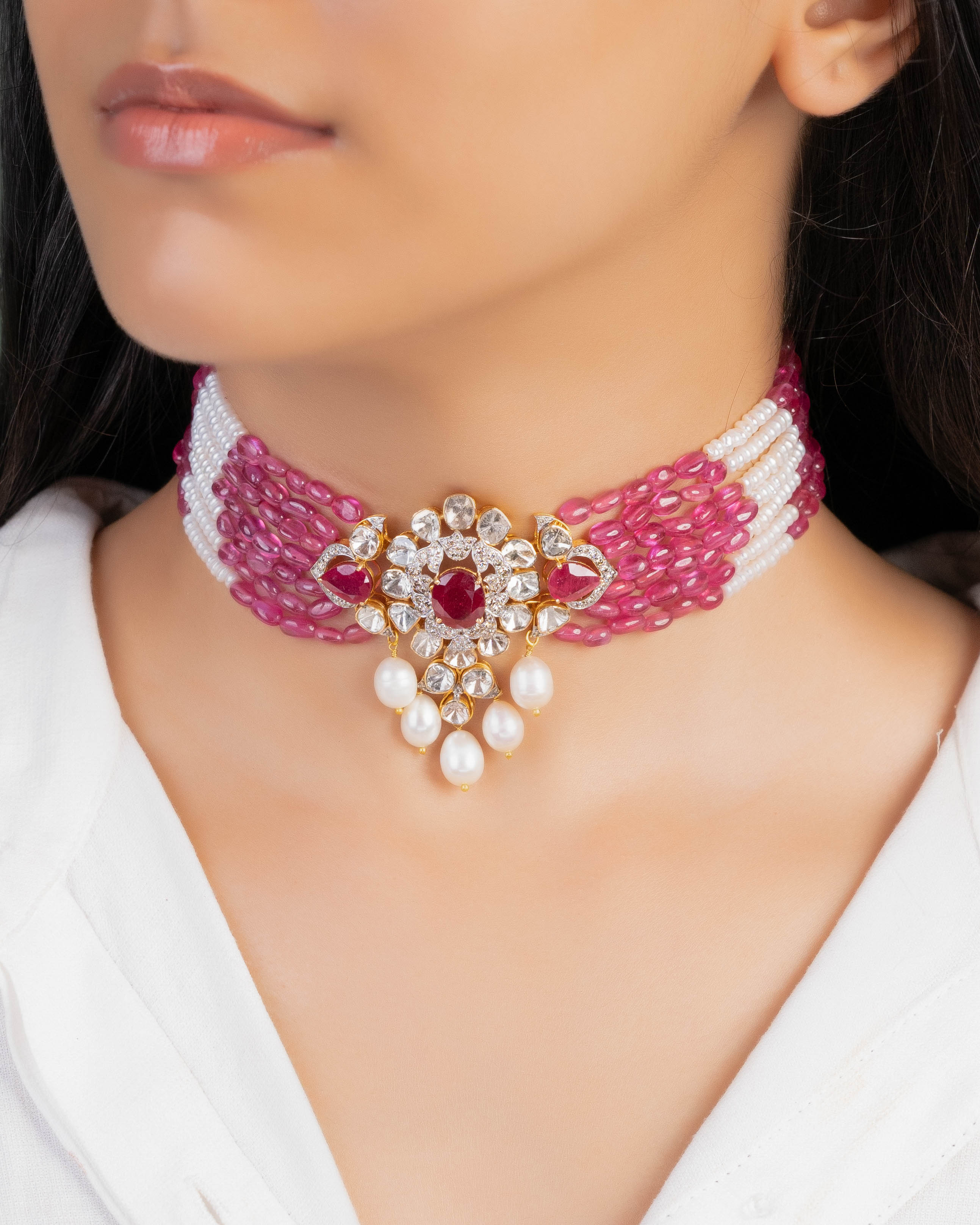 Evie Polki And Diamond Bead Choker