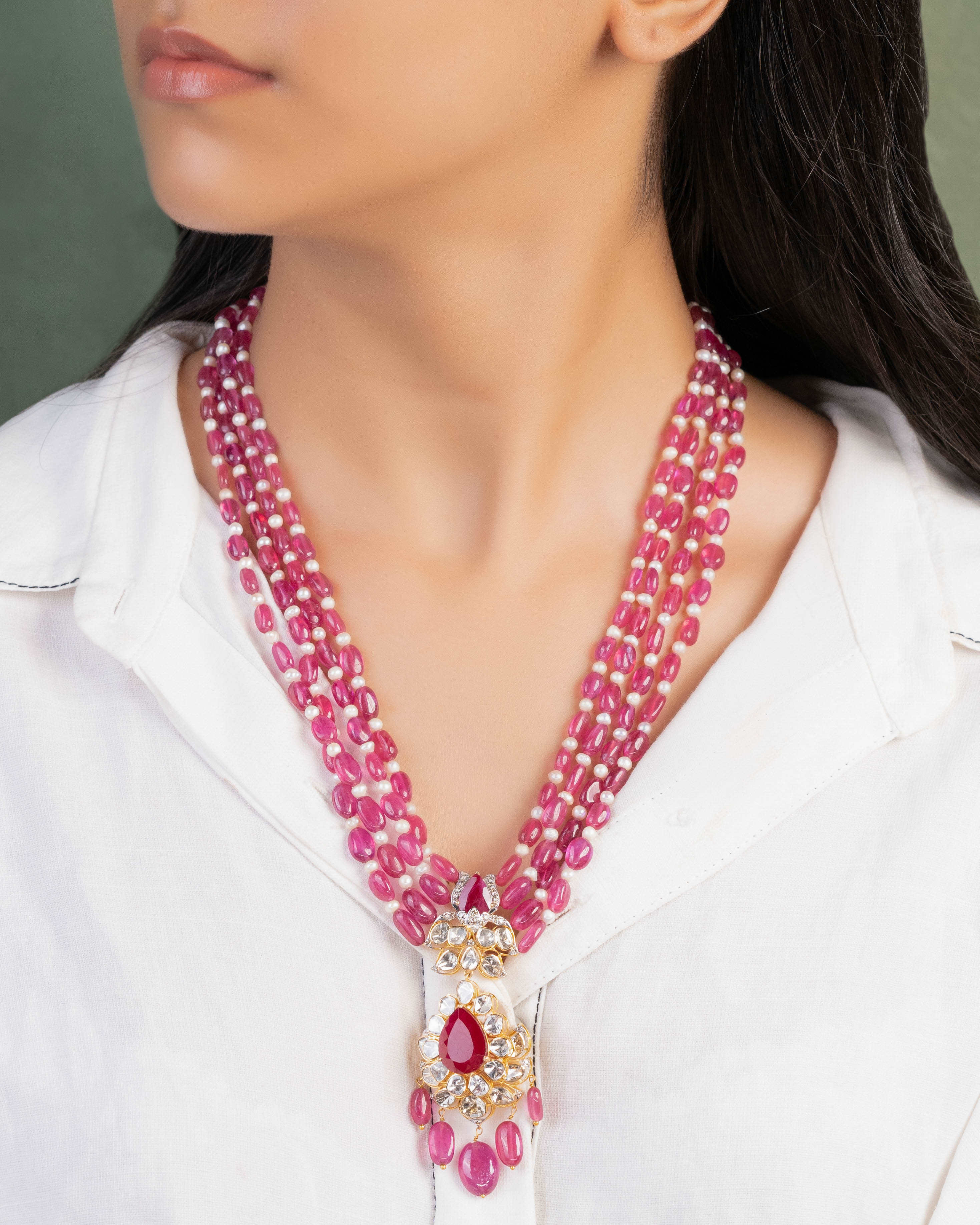 Celia Polki And Diamond Bead Pendant