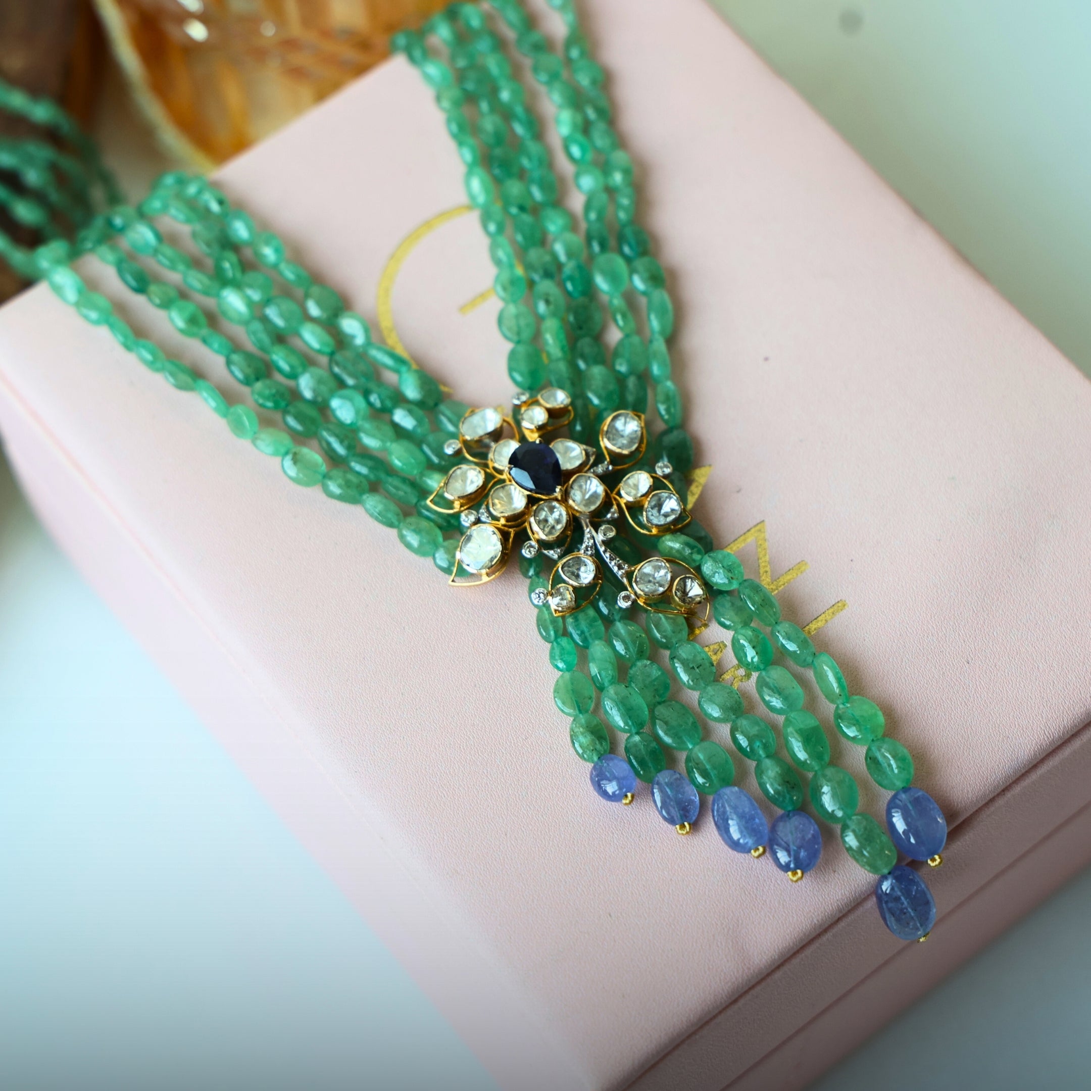 Pushiya Polki And Diamond Bead Pendant