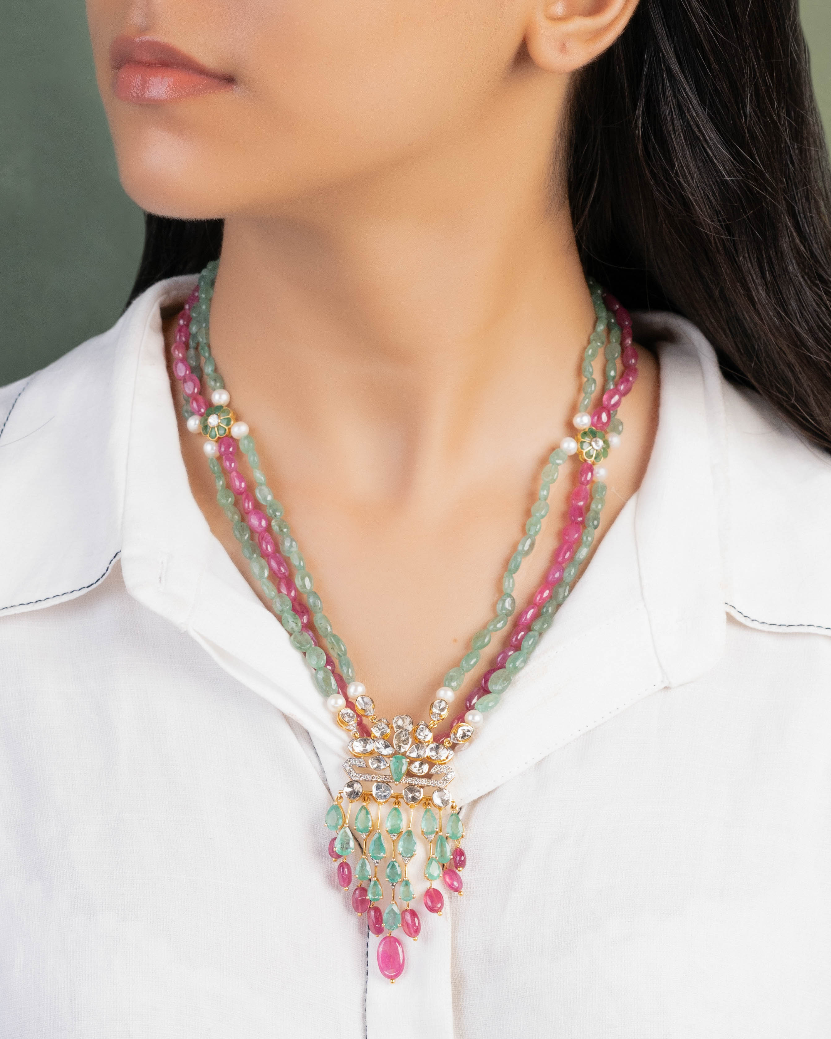Faiza Polki And Diamond Bead Pendant - NO ORDERS