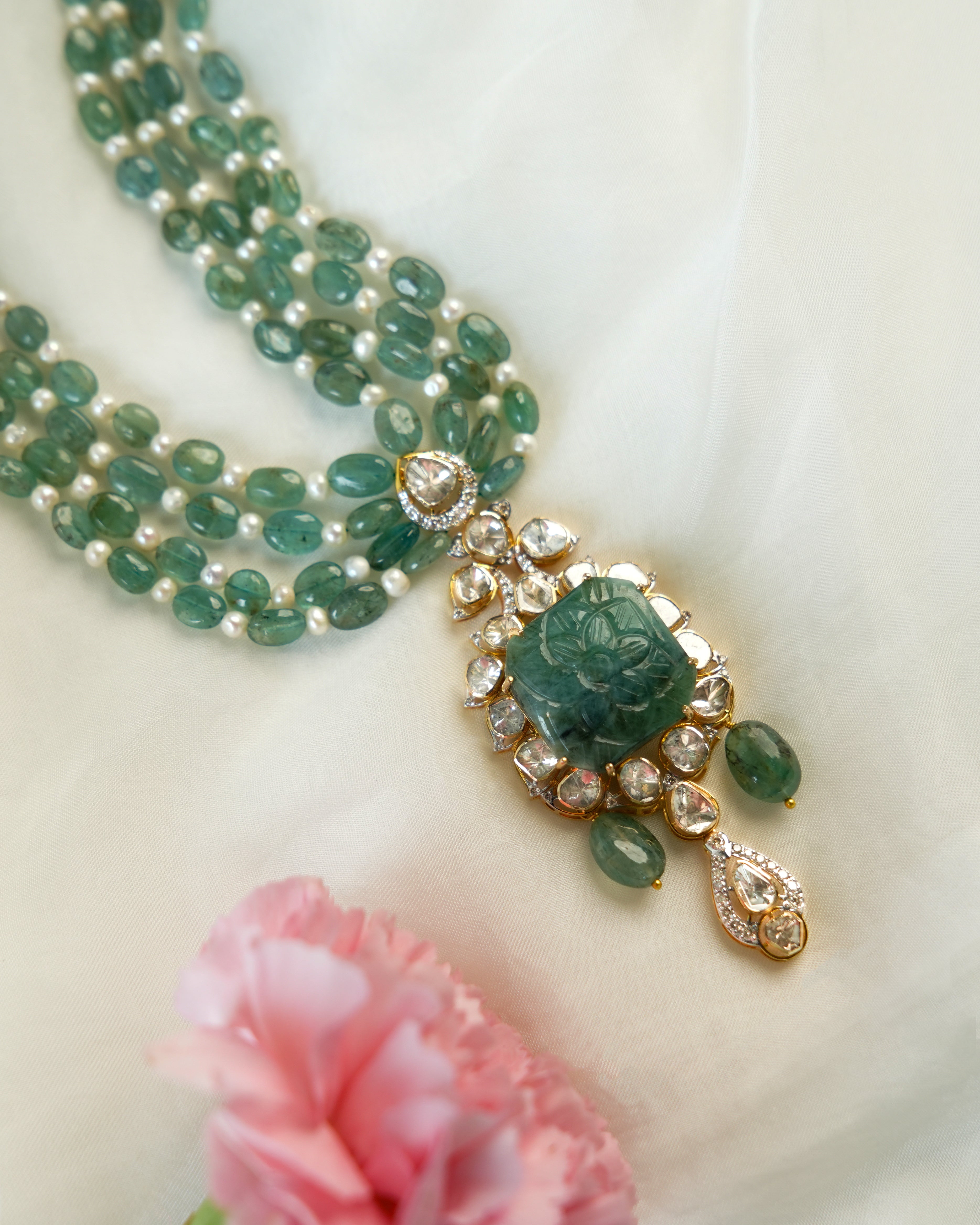 Siena Polki And Diamond Bead Pendant