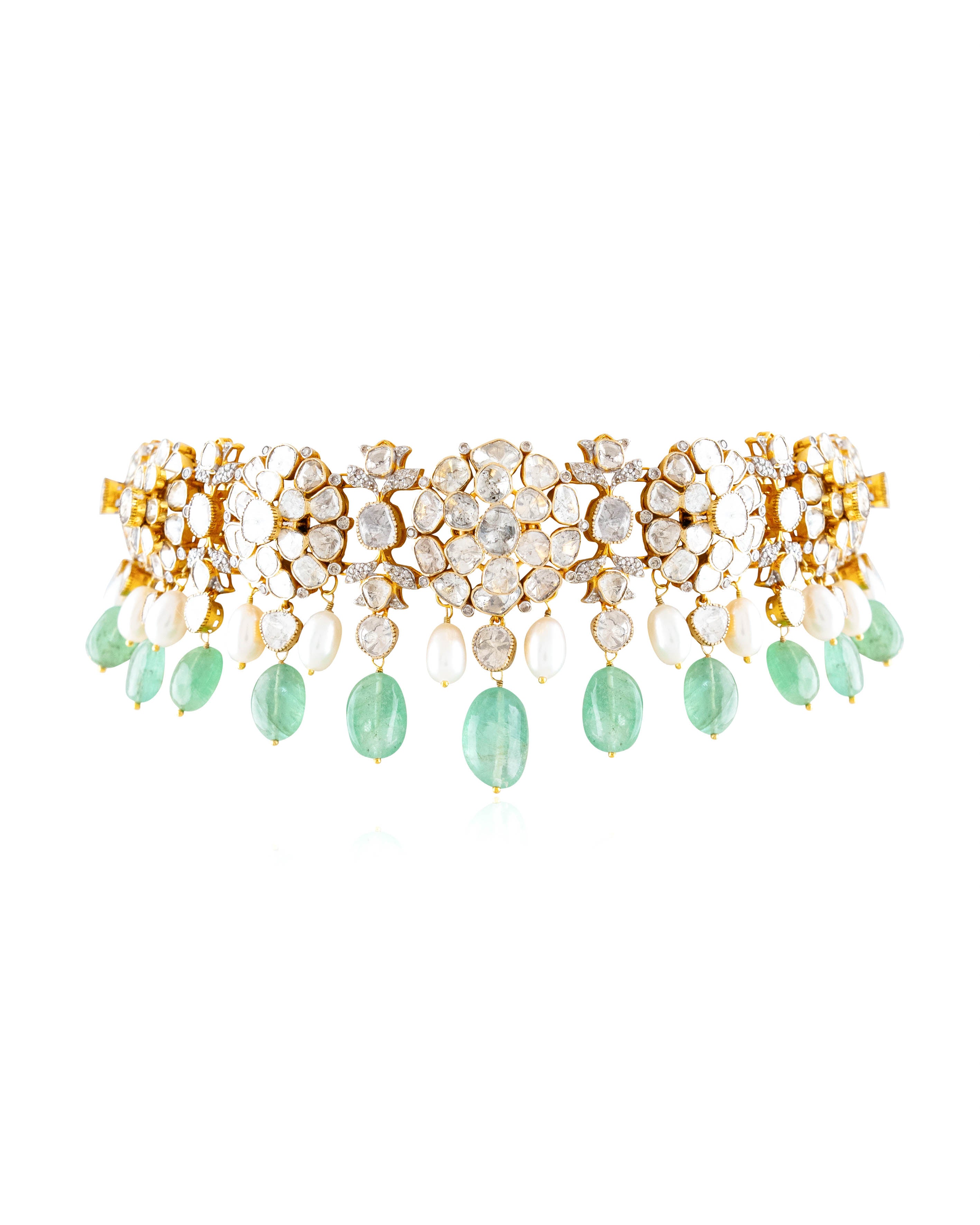 Nida Choker And Sushmita Long Earrings Polki And Diamond Set