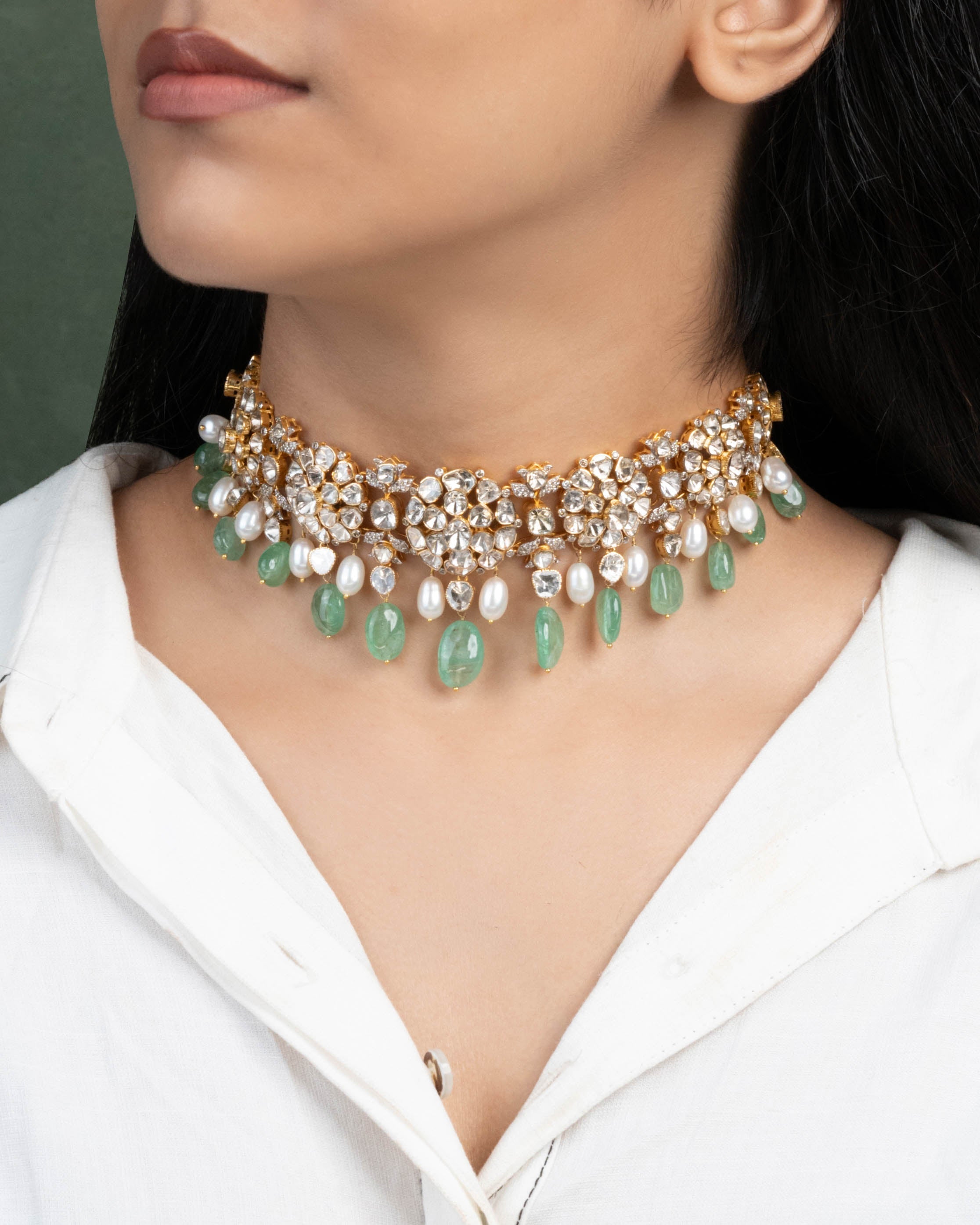 Nida Choker And Sushmita Long Earrings Polki And Diamond Set