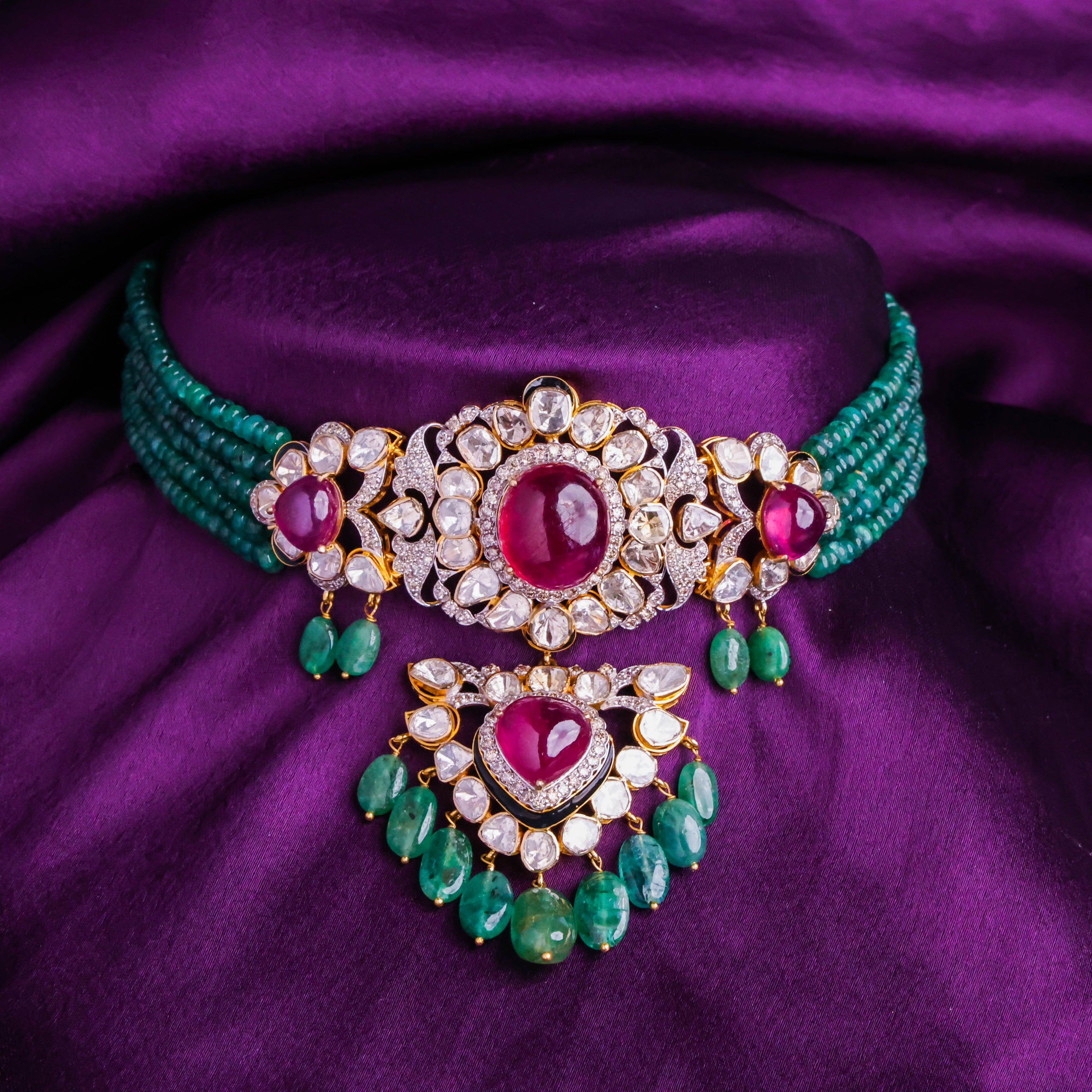 Huda Polki And Diamond Bead Choker