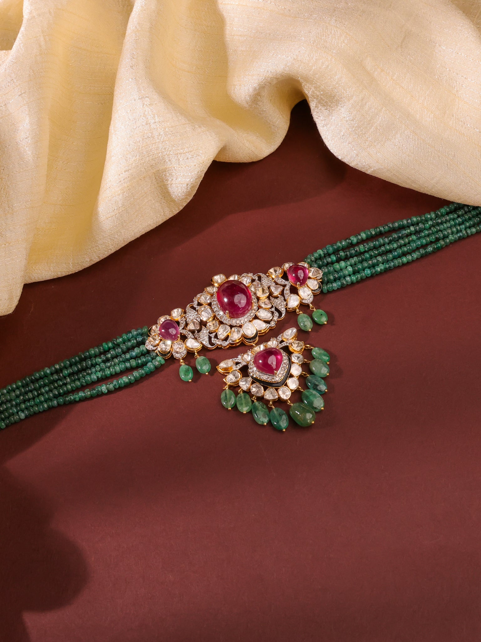 Cleo Polki And Diamond Bead Choker