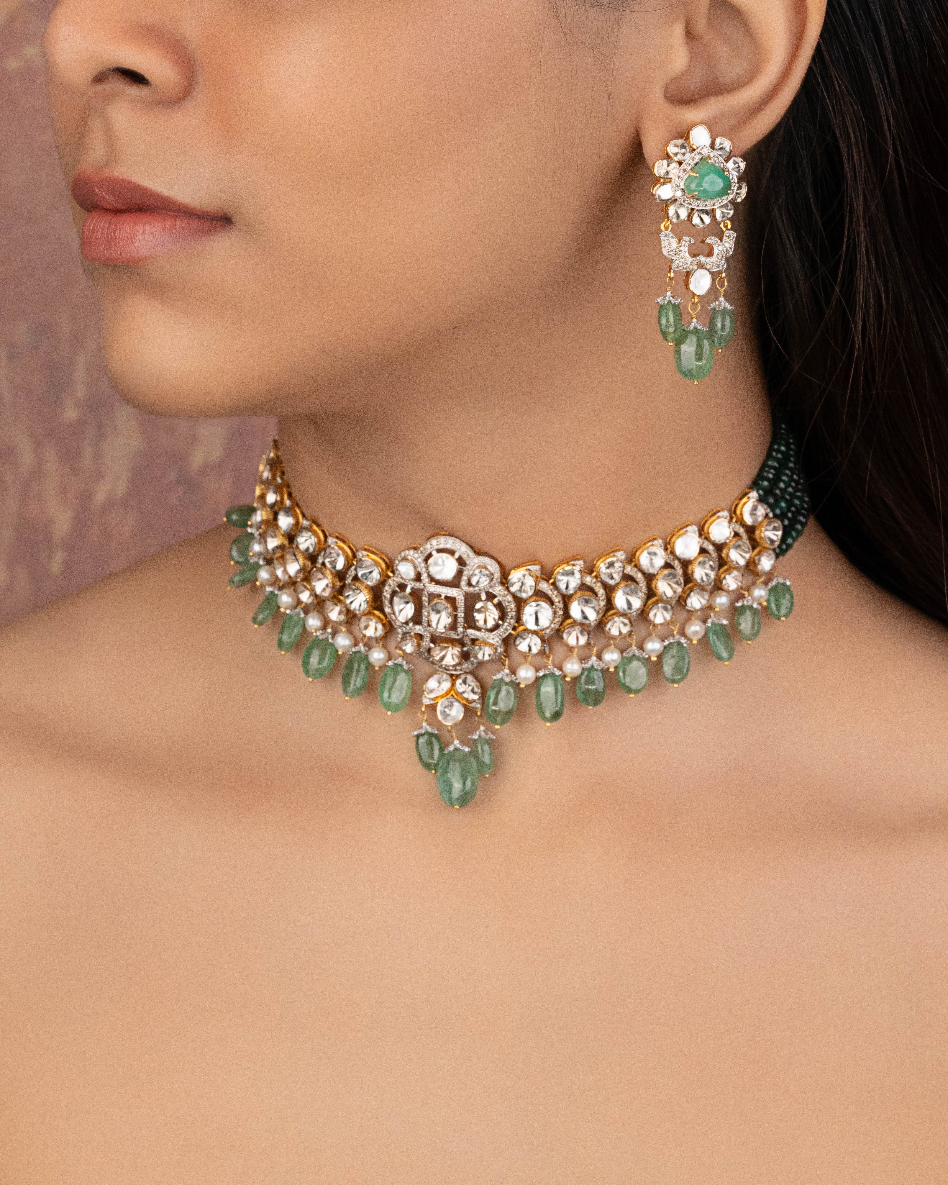 Mishika Polki And Diamond Long Earrings