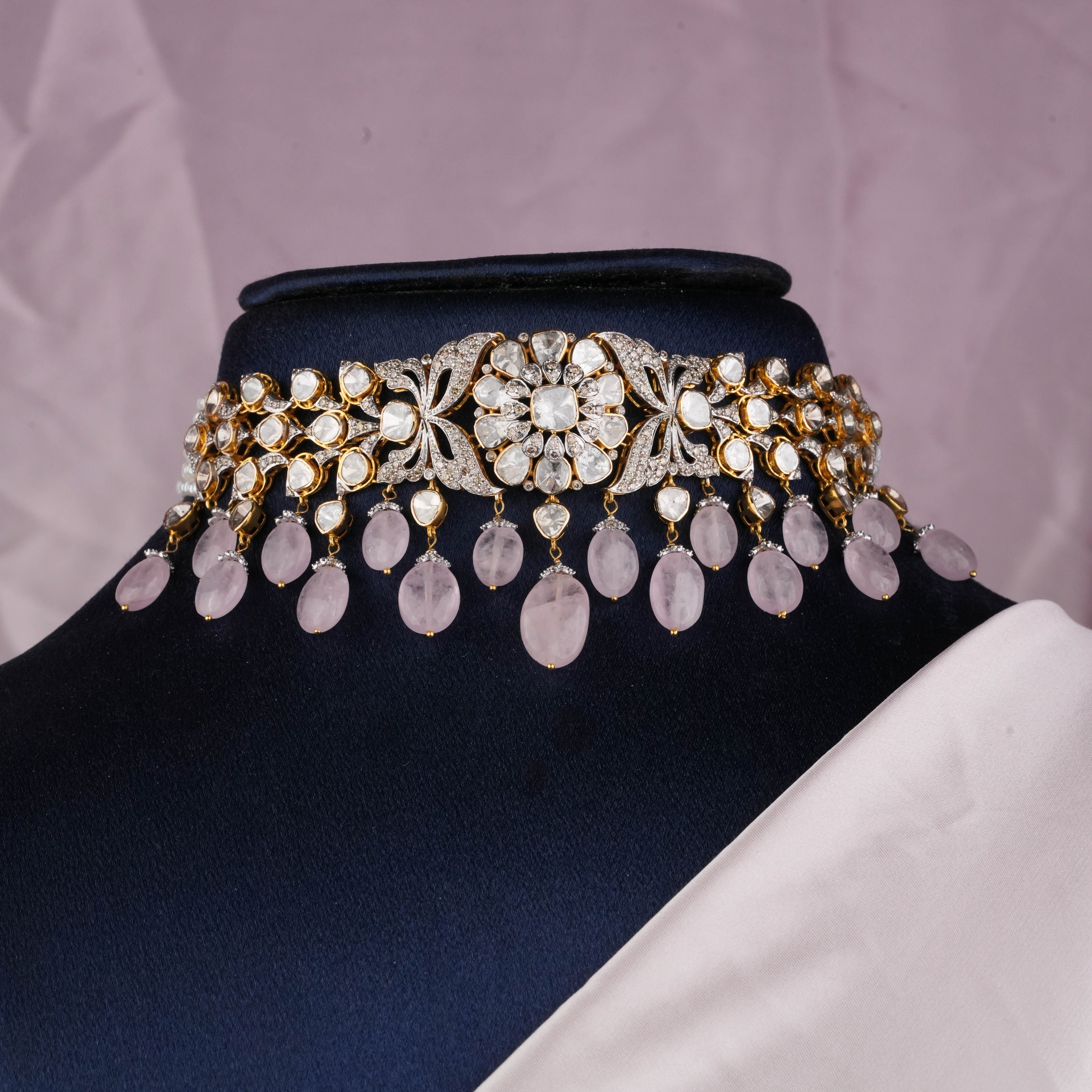 Jelisha Polki And Diamond Bead Choker