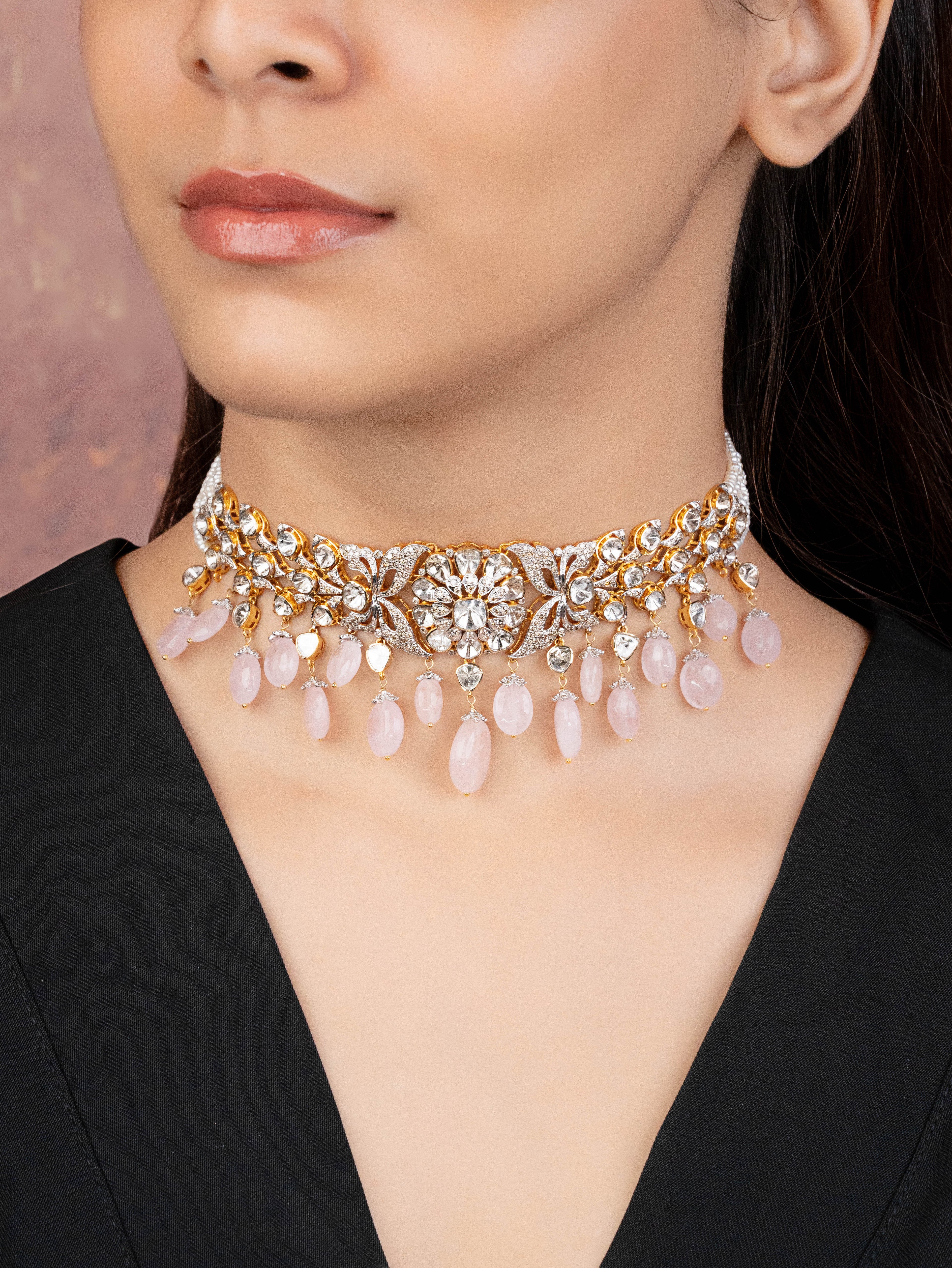 Jelisha Polki And Diamond Bead Choker