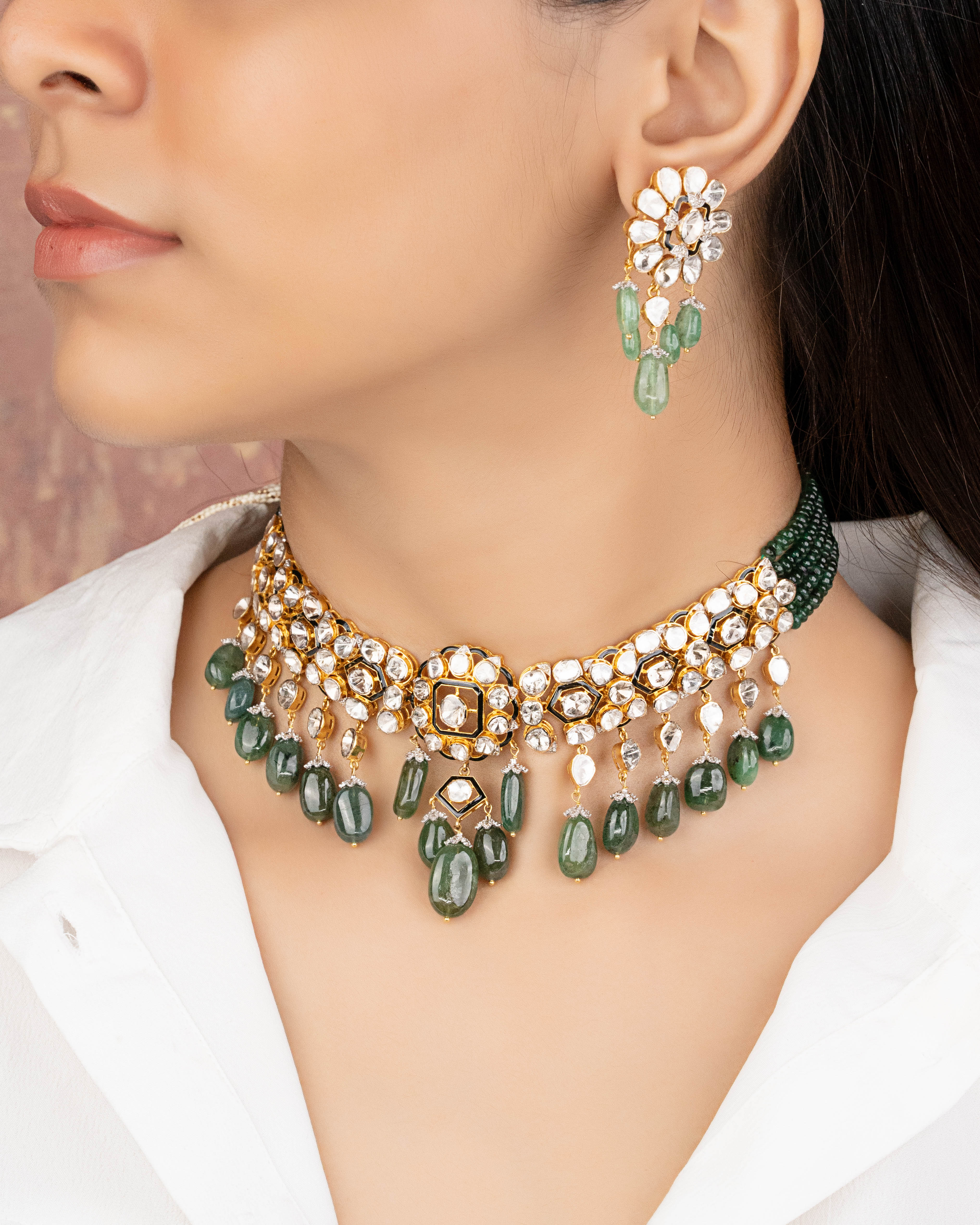 Shazia Polki And Diamond Long Earrings
