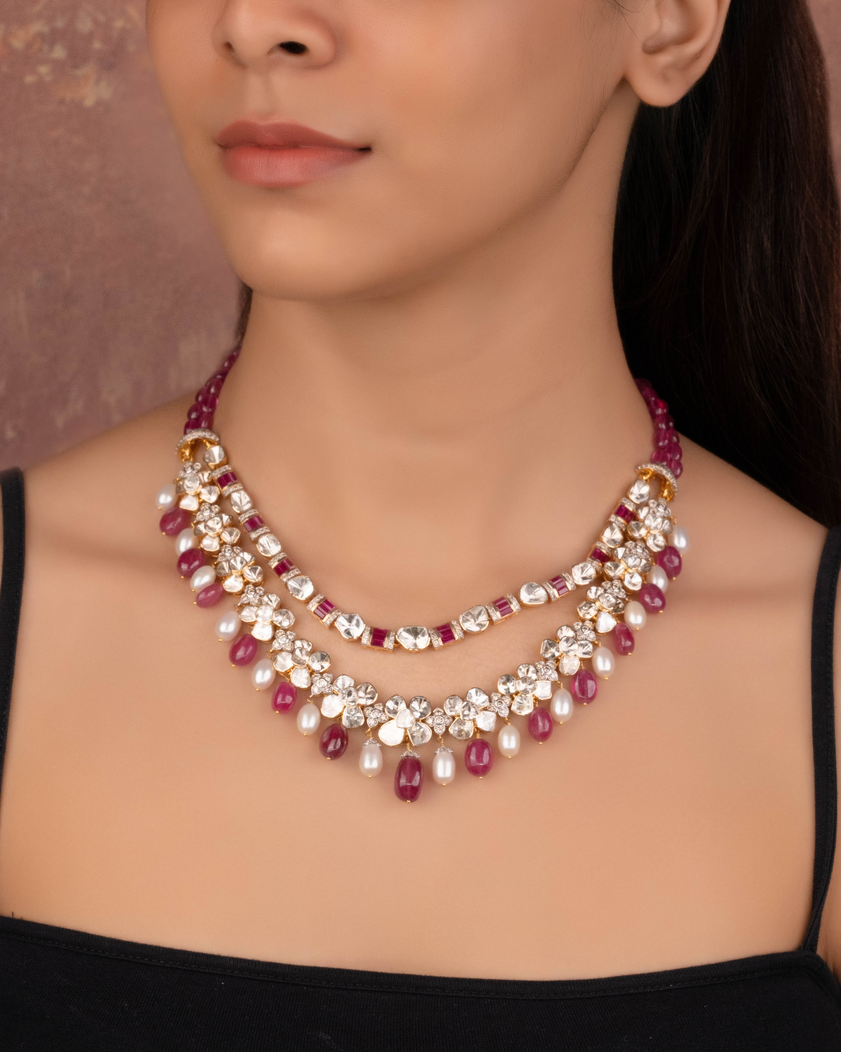 Hurera Polki And Diamond Necklace