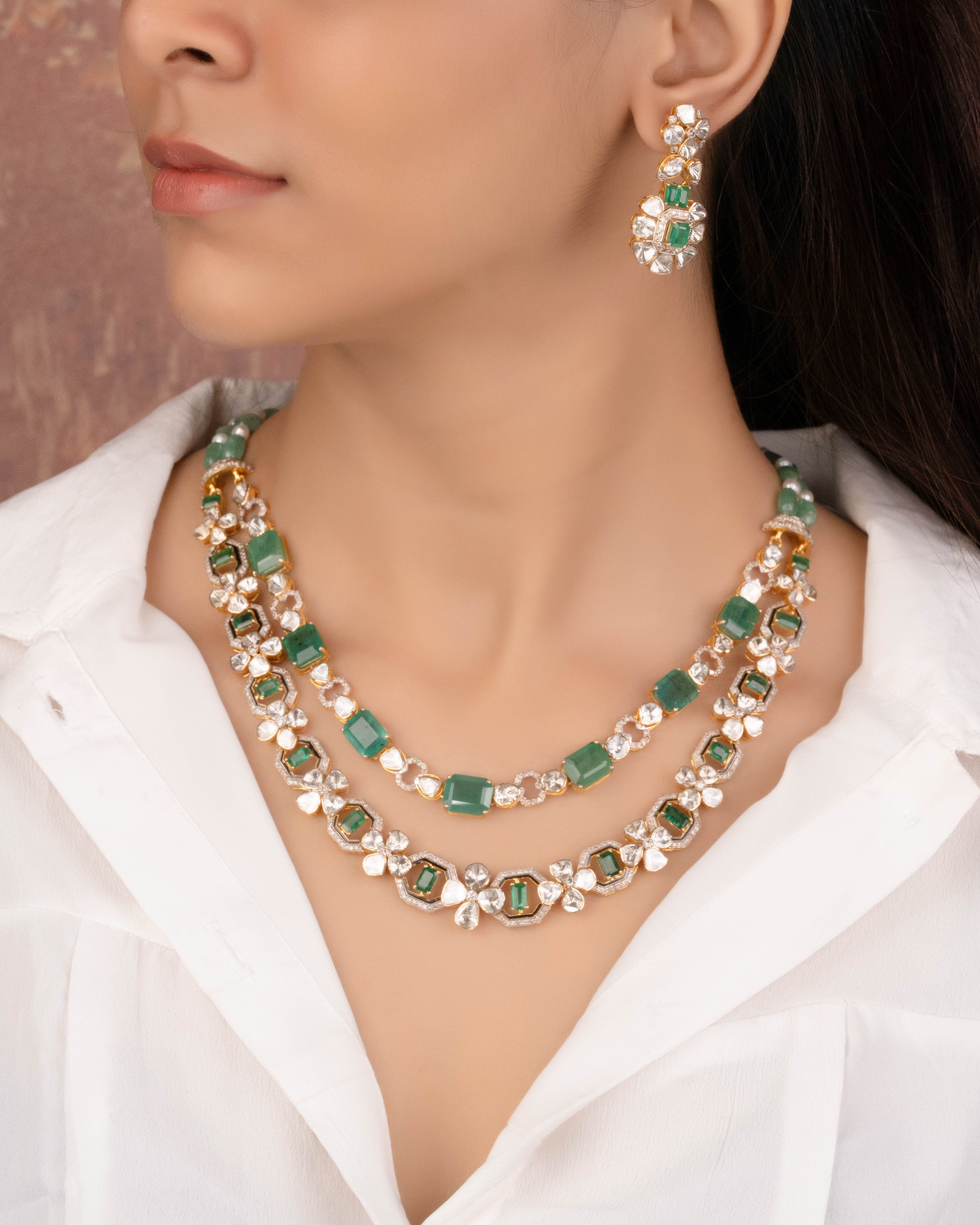 Dhavni Polki And Diamond Necklace