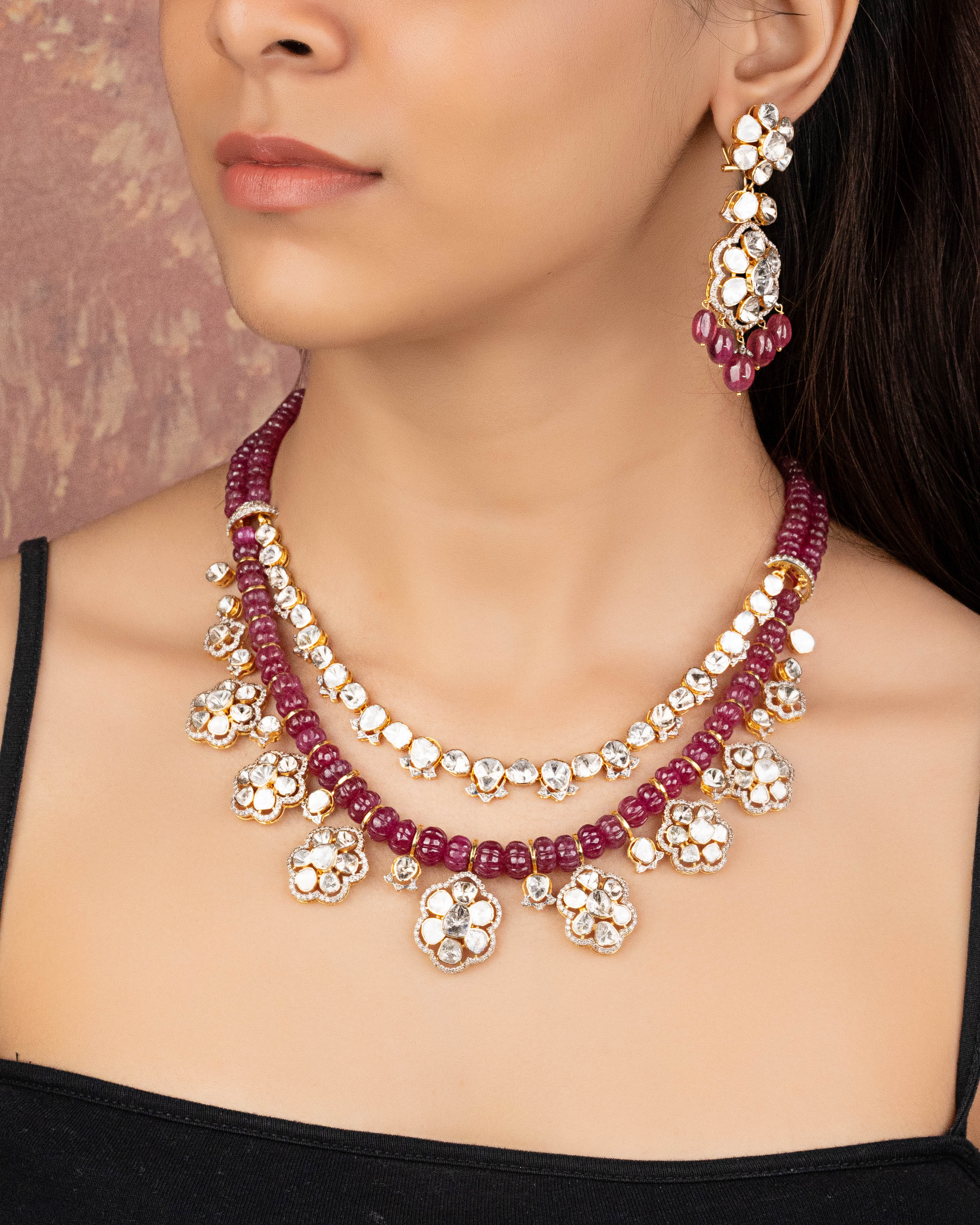 Mruti Polki And Diamond Long Earrings