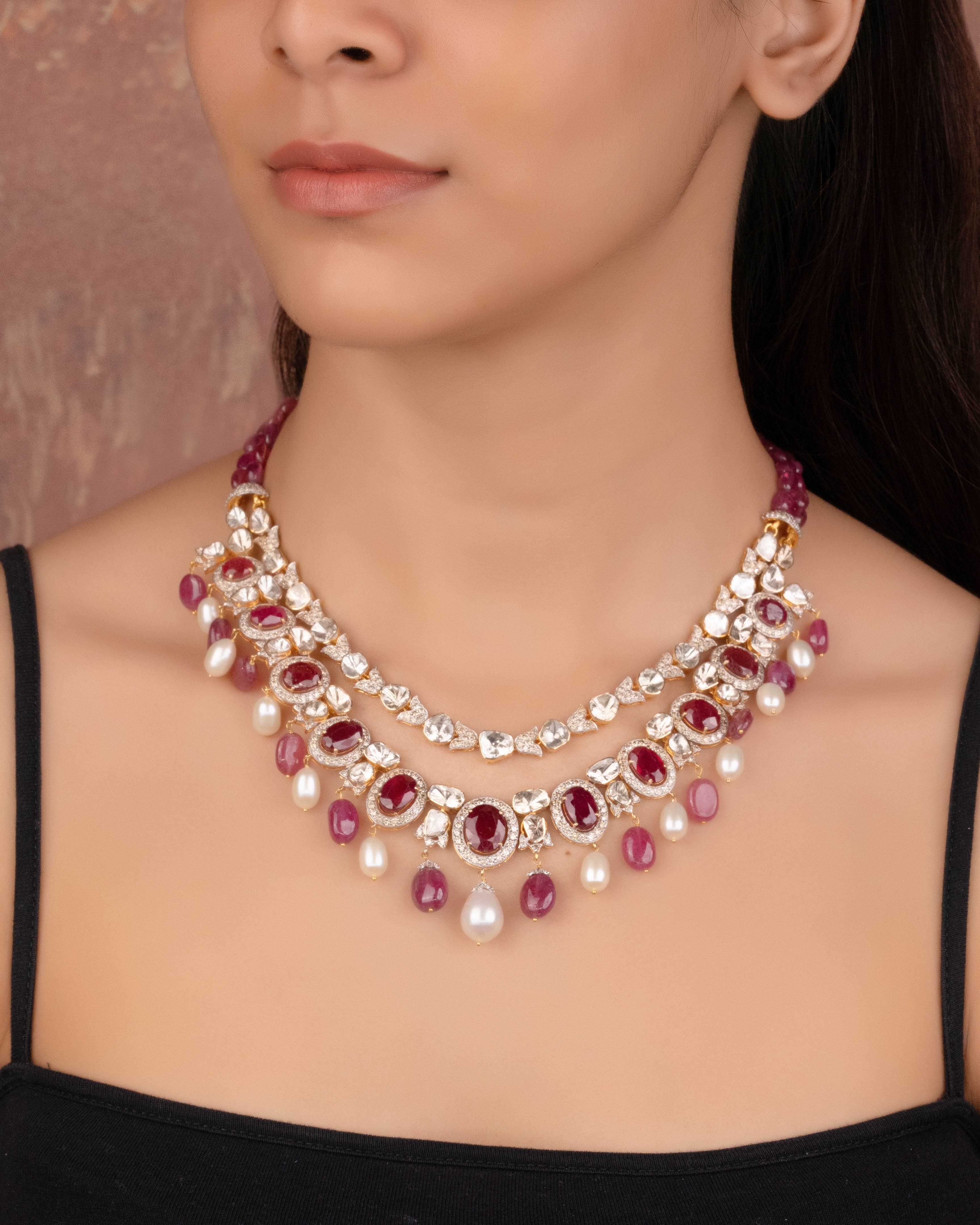 Afifa Polki And Diamond Necklace