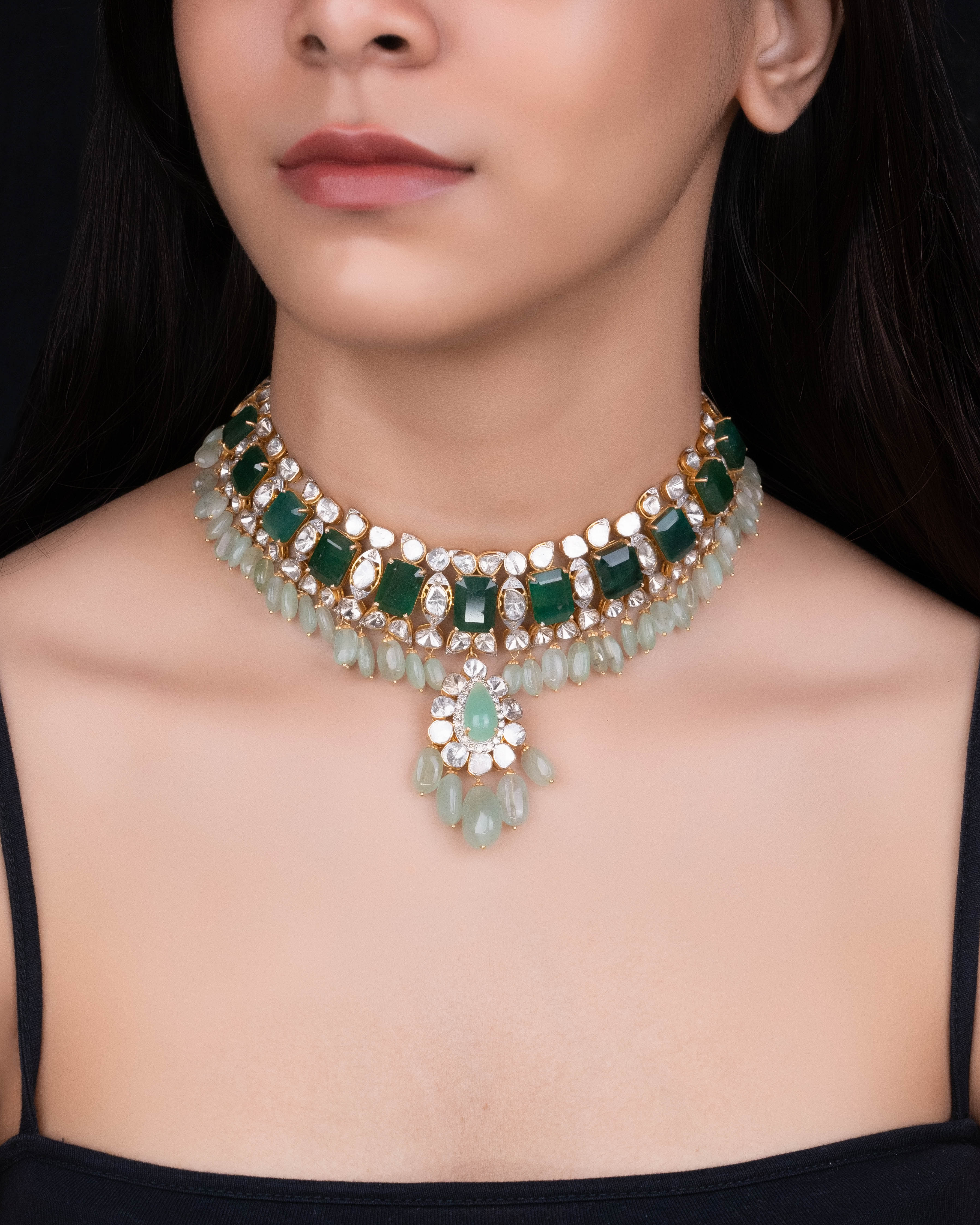 Afreena Polki And Diamond Necklace