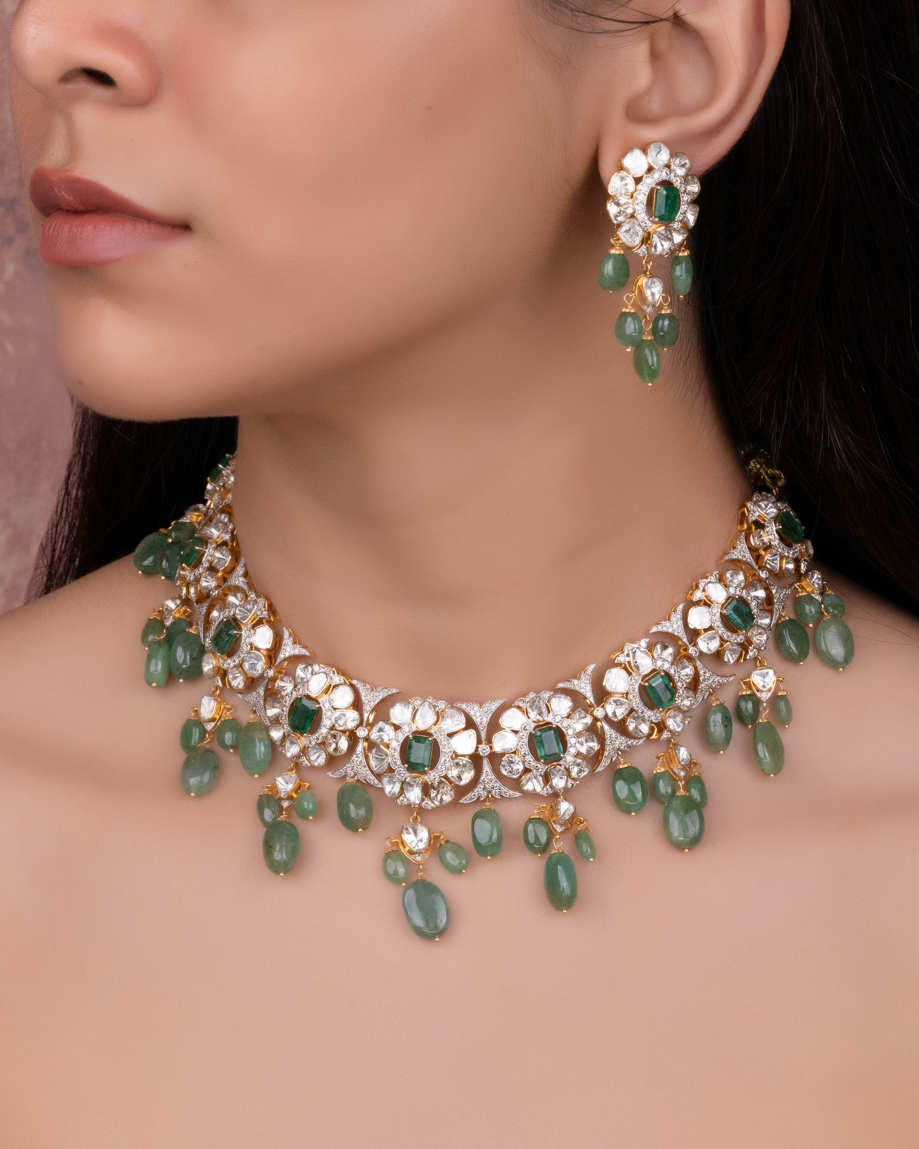 Racheal Polki And Diamond Long Earrings