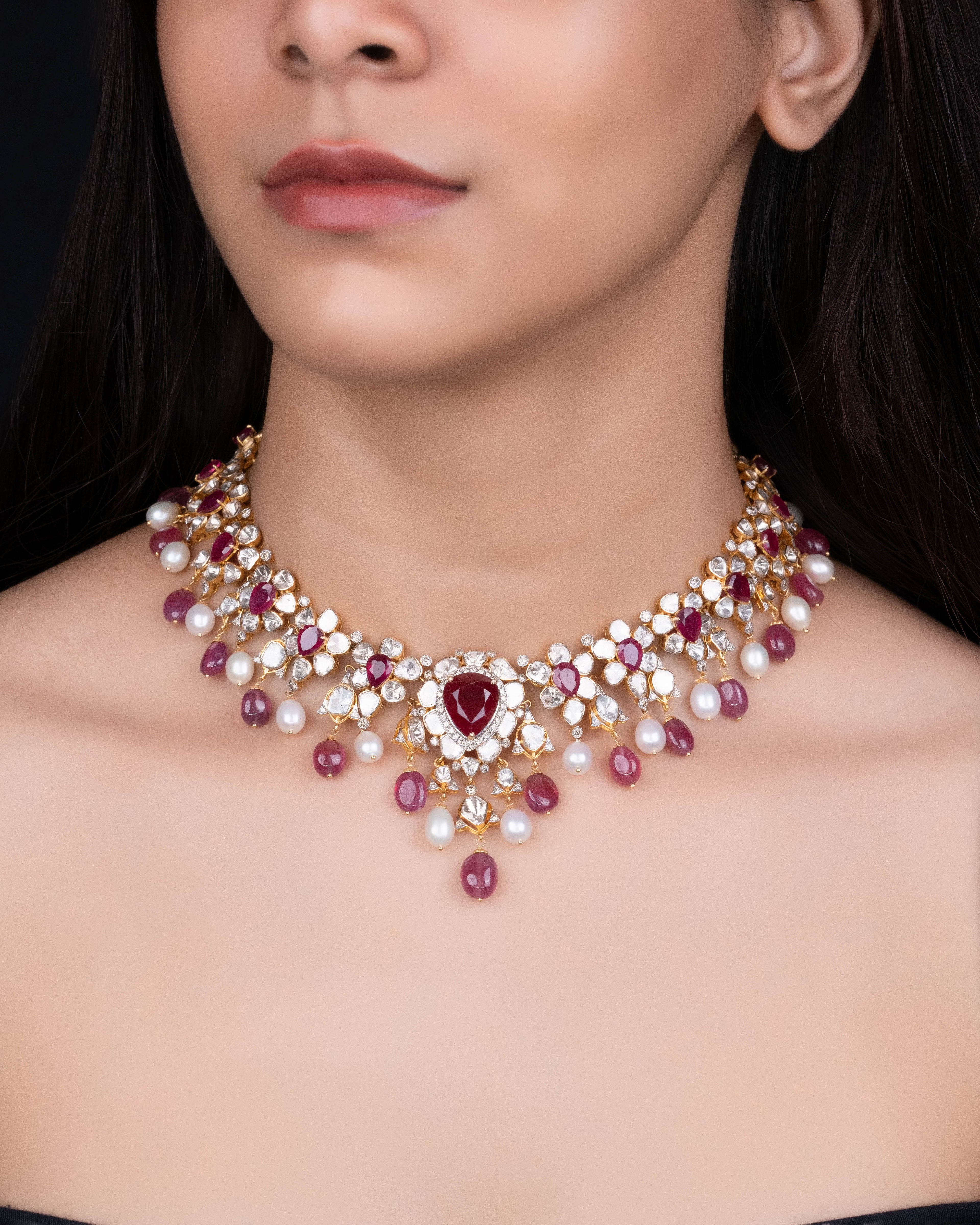 Athira Polki And Diamond Necklace