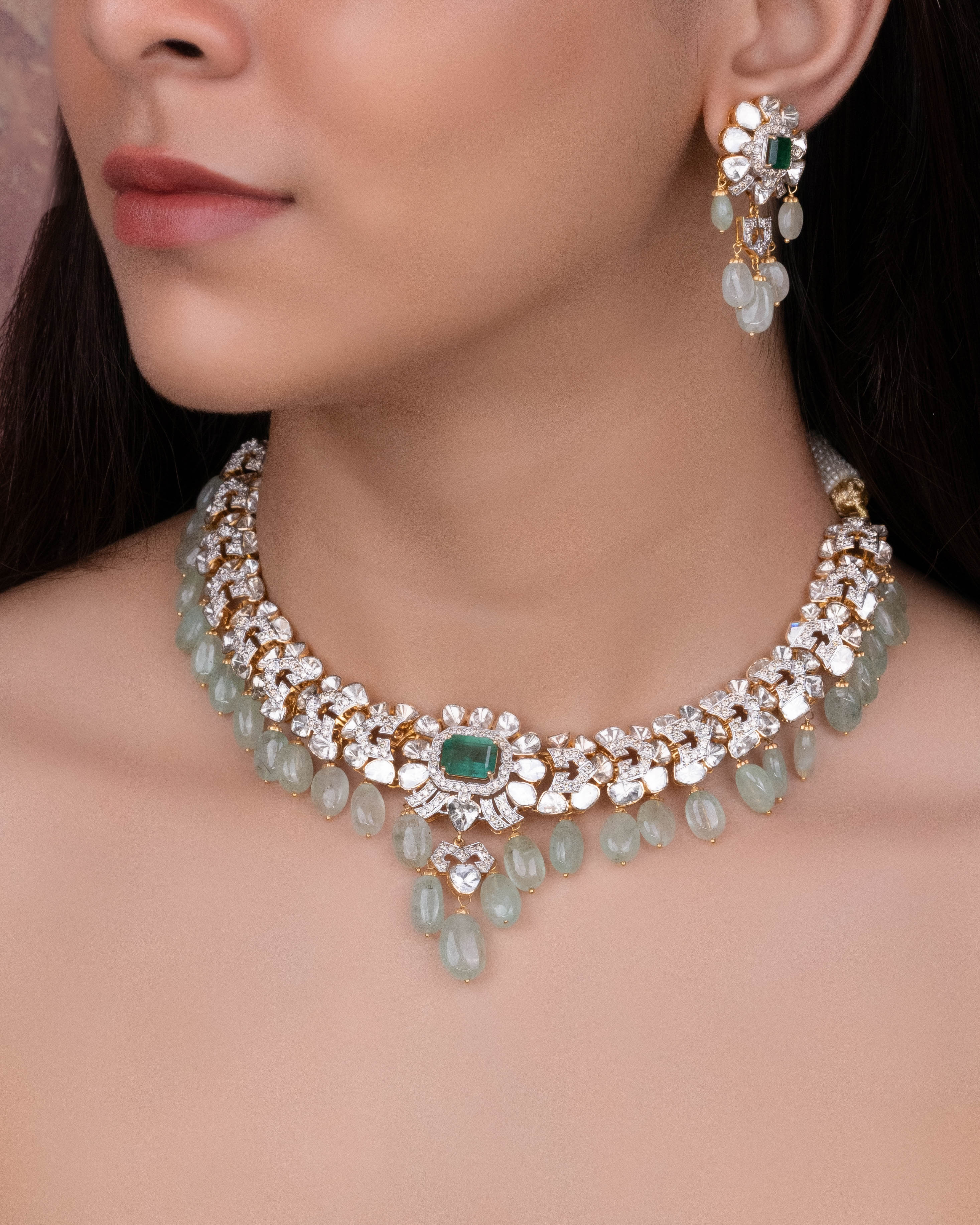 Tejasvini Polki And Diamond Long Earrings