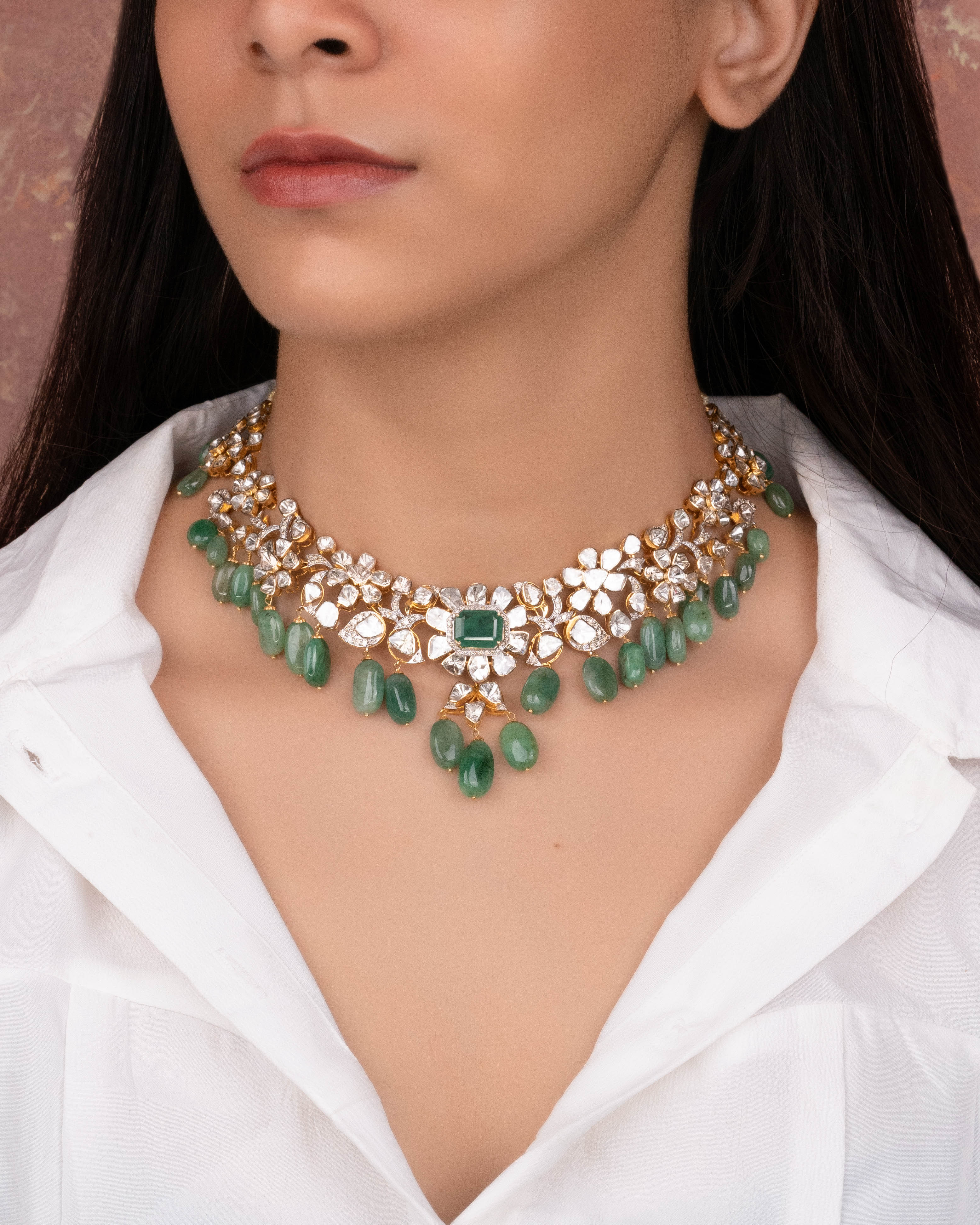 Jasmin Polki And Diamond Necklace