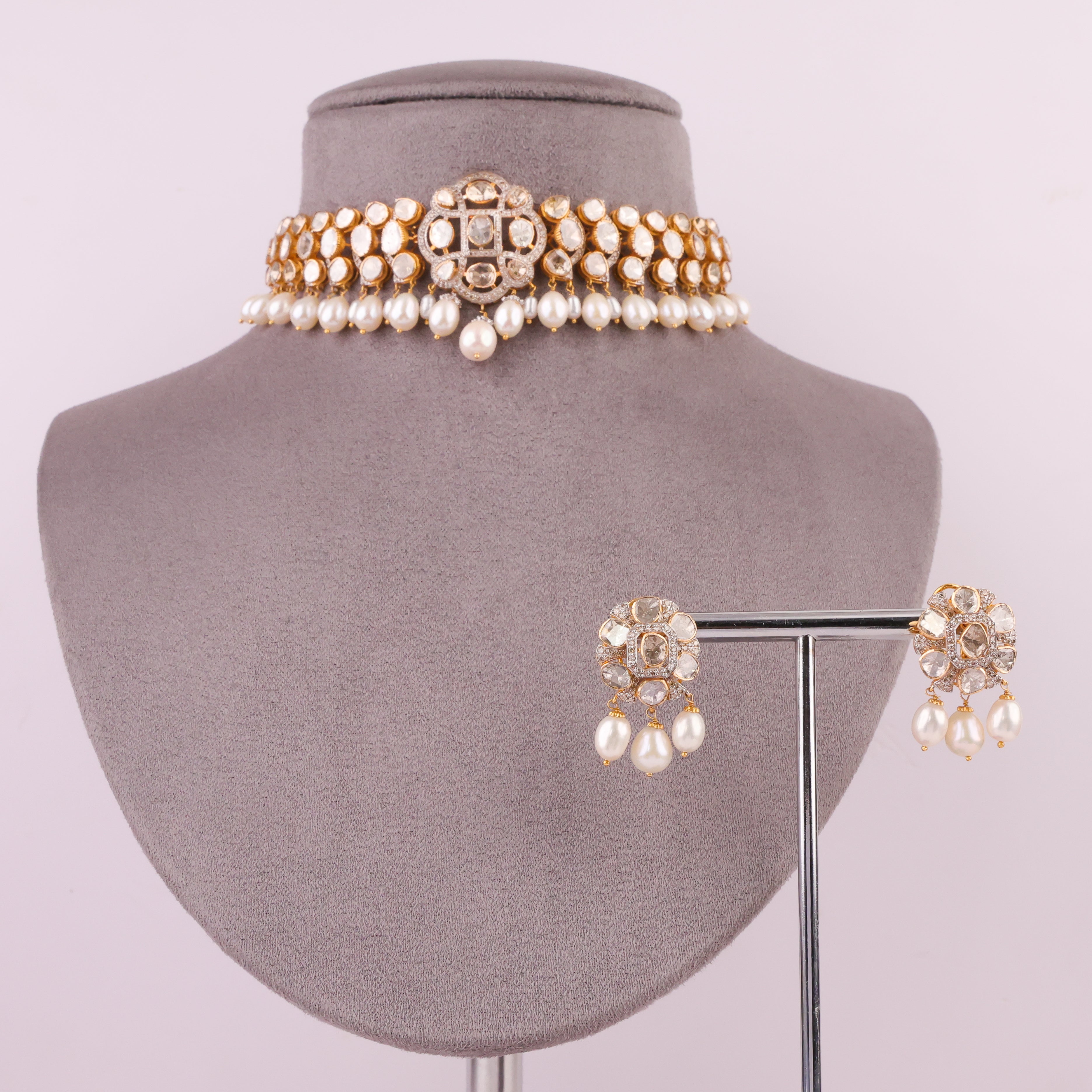 Ravena Choker And Simran Tops Polki And Diamond Set