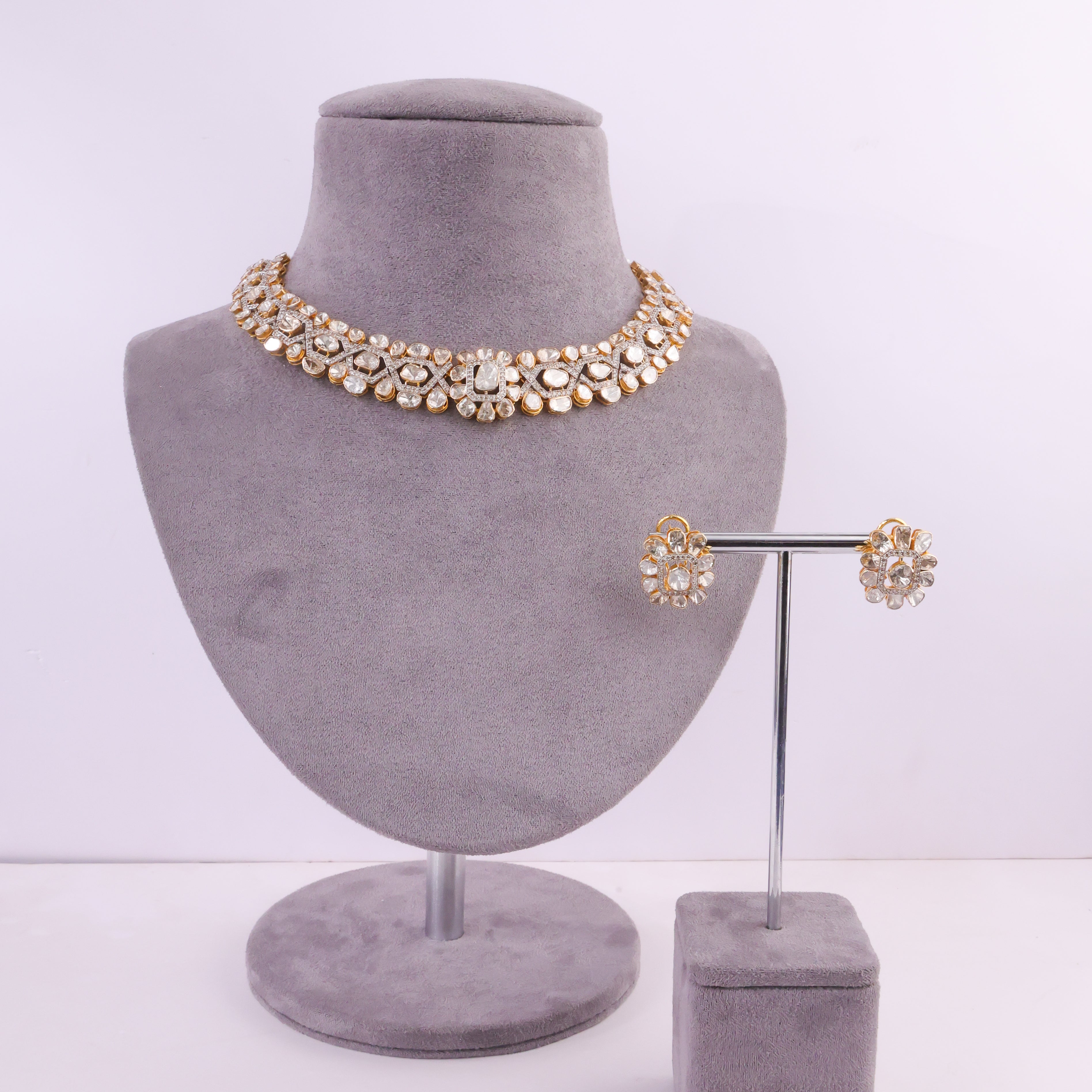 Samiksha Necklace And Zeena Tops Polki And Diamond Set