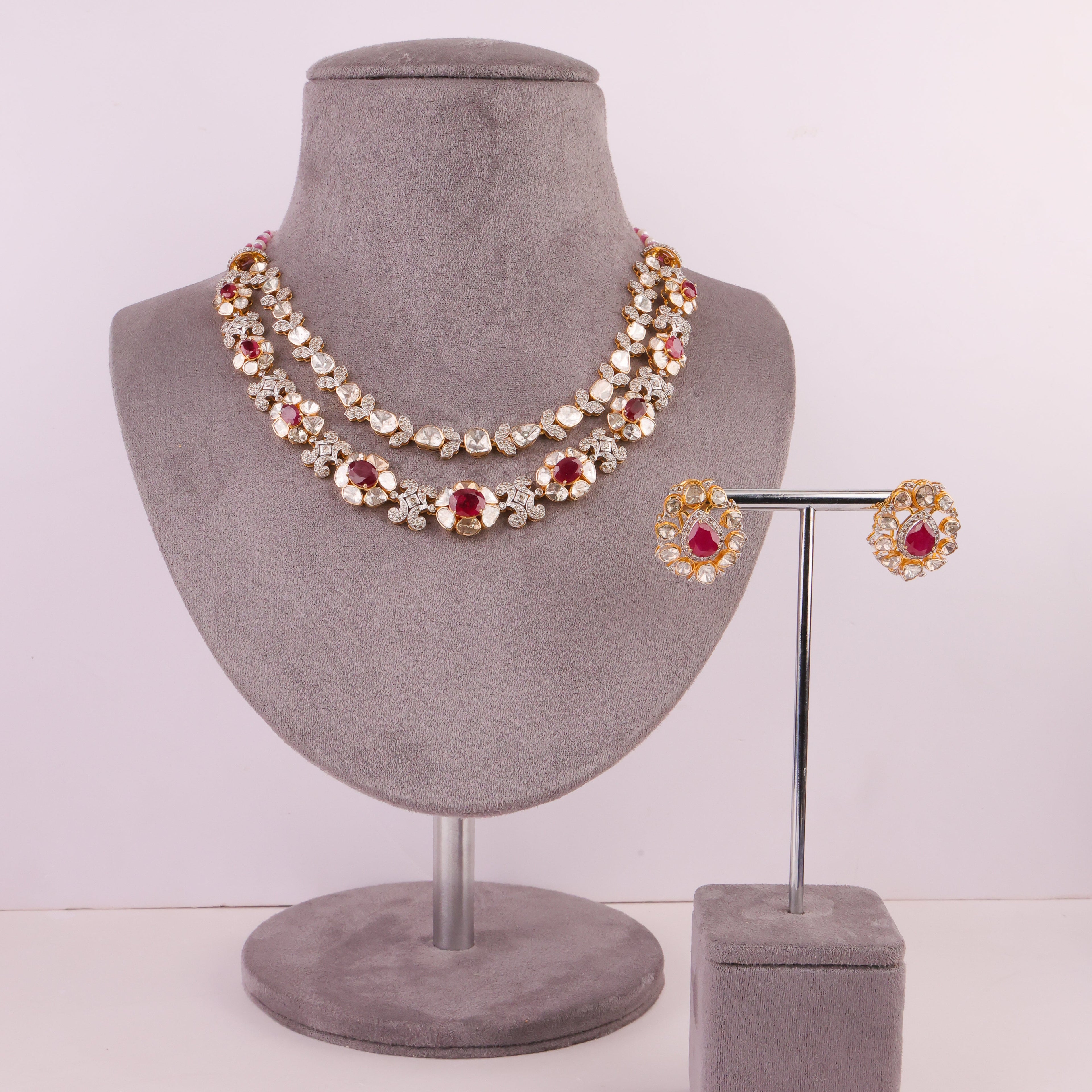 Vina Necklace And Shweta Tops Polki And Diamond Set