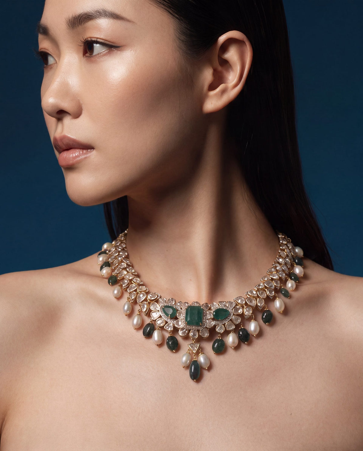 Runjhun Polki And Diamond Necklace