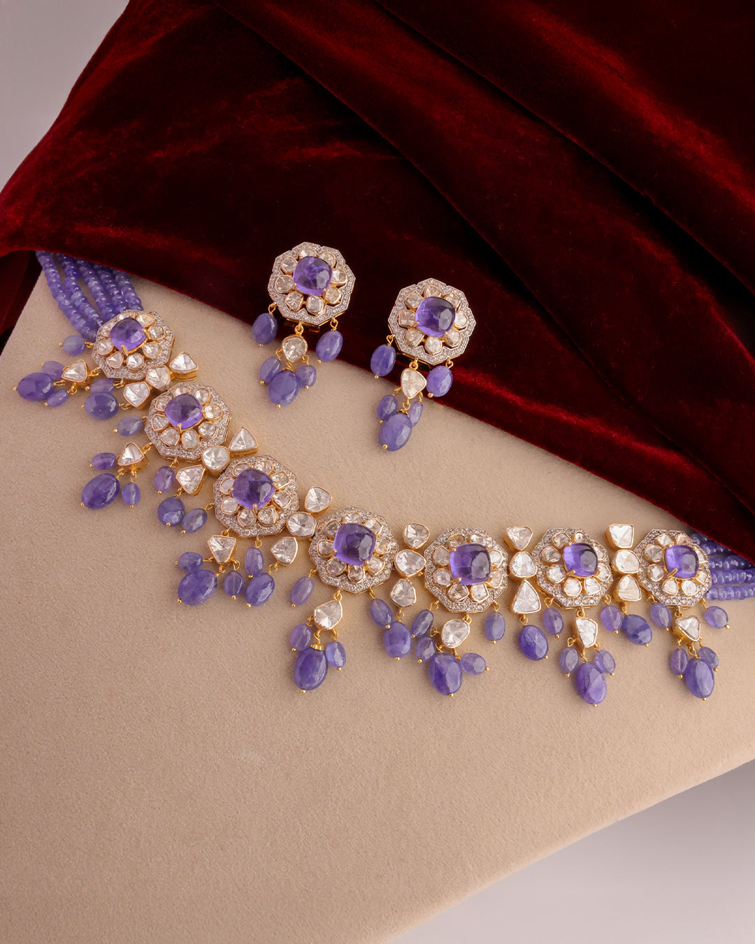 Zee Choker And Mahima Long Earrings Polki And Diamond Set