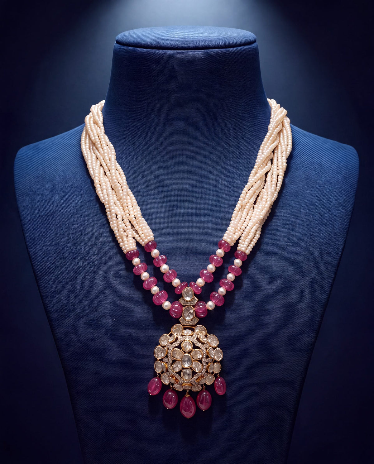 Ivory Polki And Diamond Bead Pendant