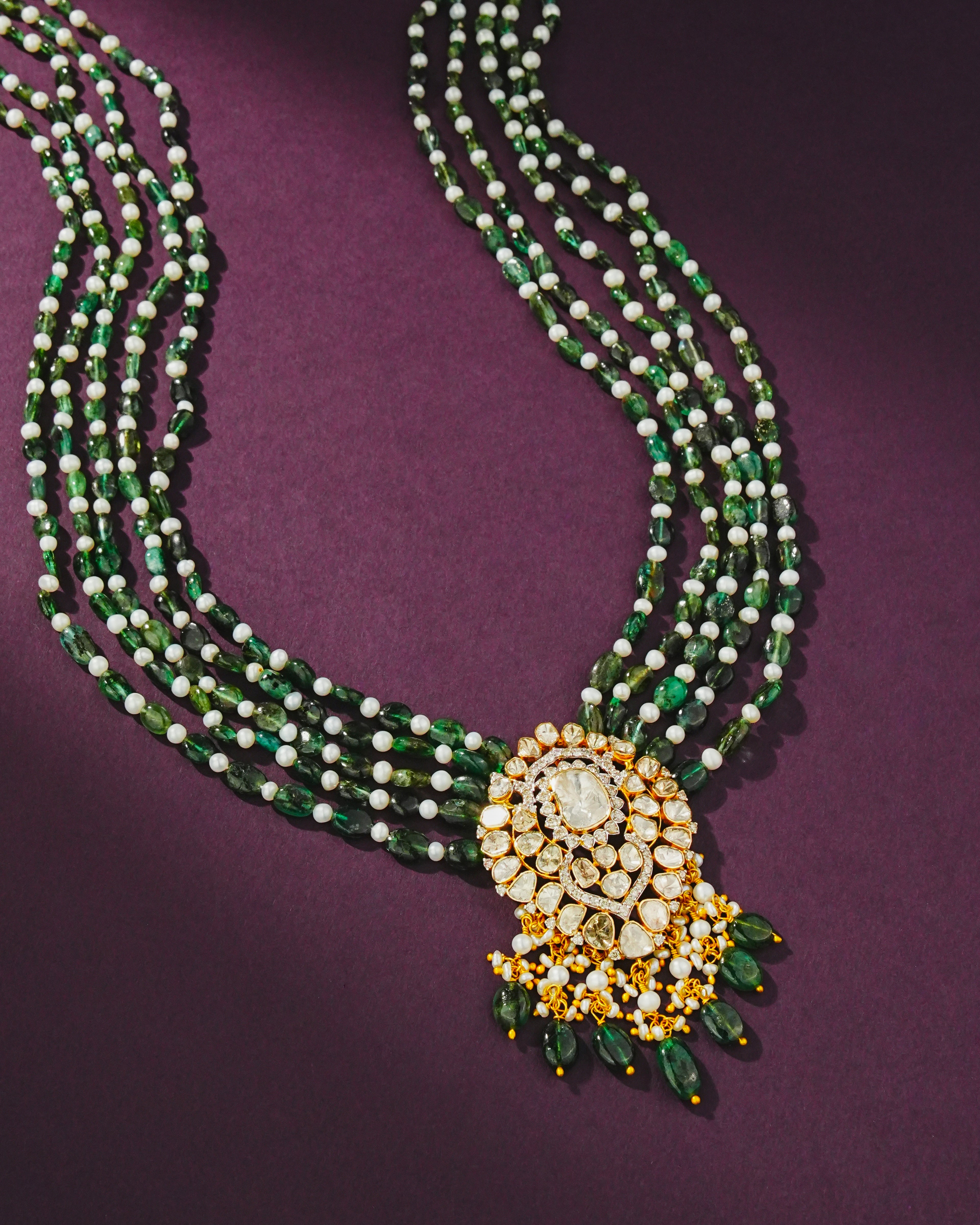 Mishika Polki And Diamond Bead Pendant