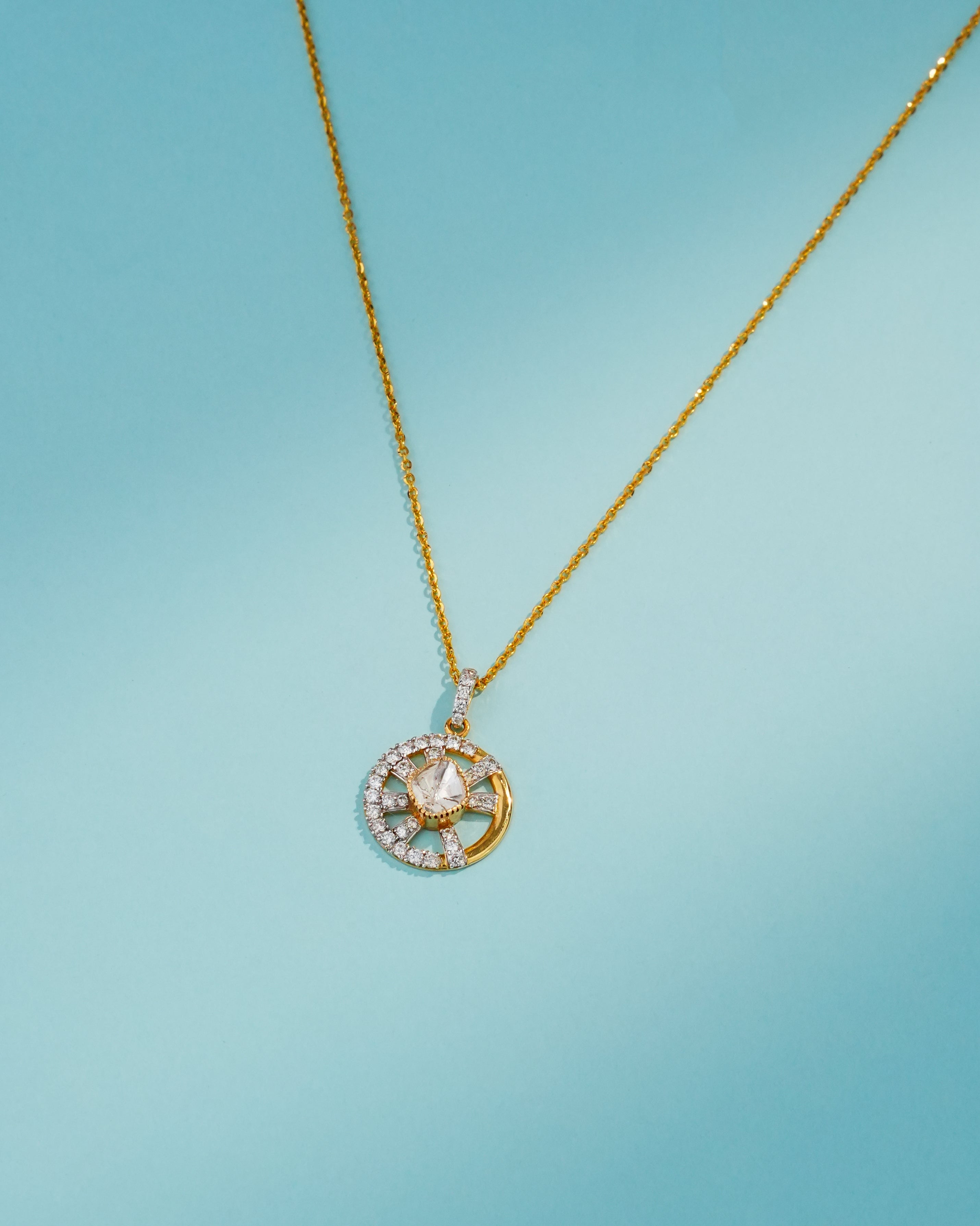 Diya Polki And Diamond Pendant