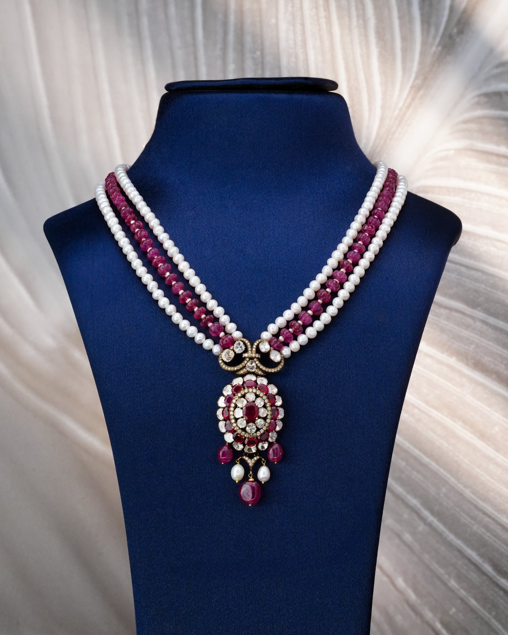 Sara Polki And Diamond Bead Pendant