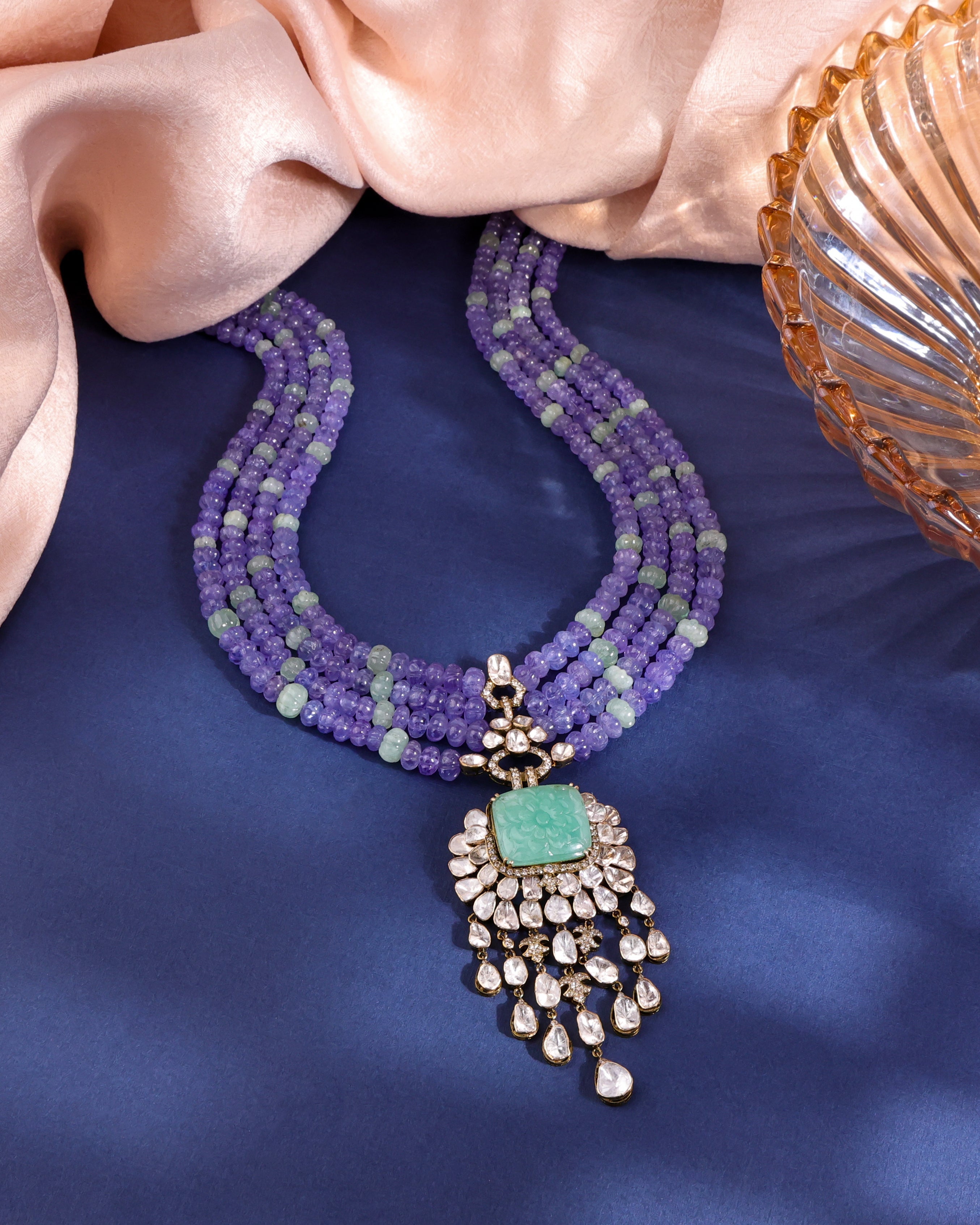 Feryal Polki And Diamond Bead Pendant