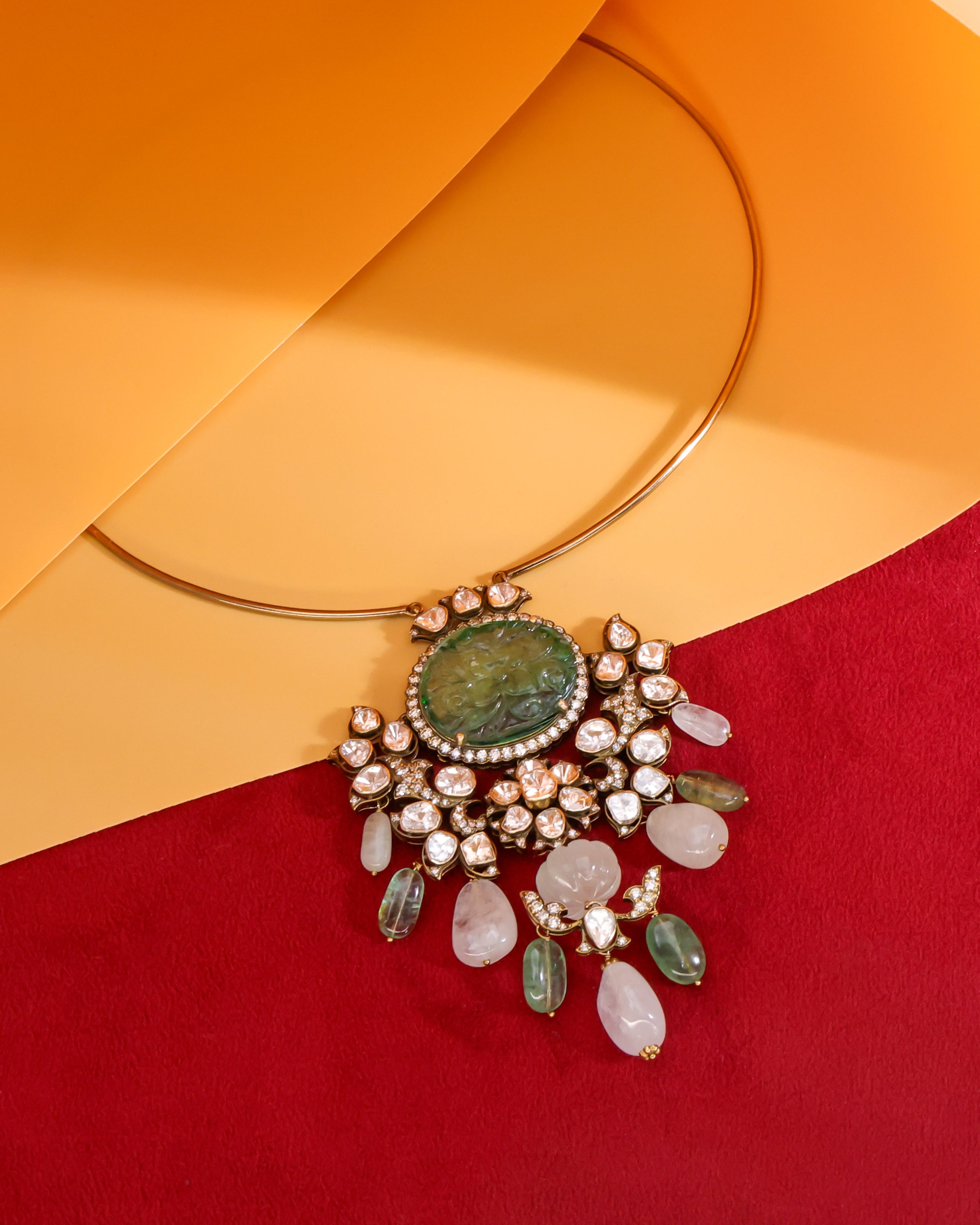 Upala Polki And Diamond Bead Pendant