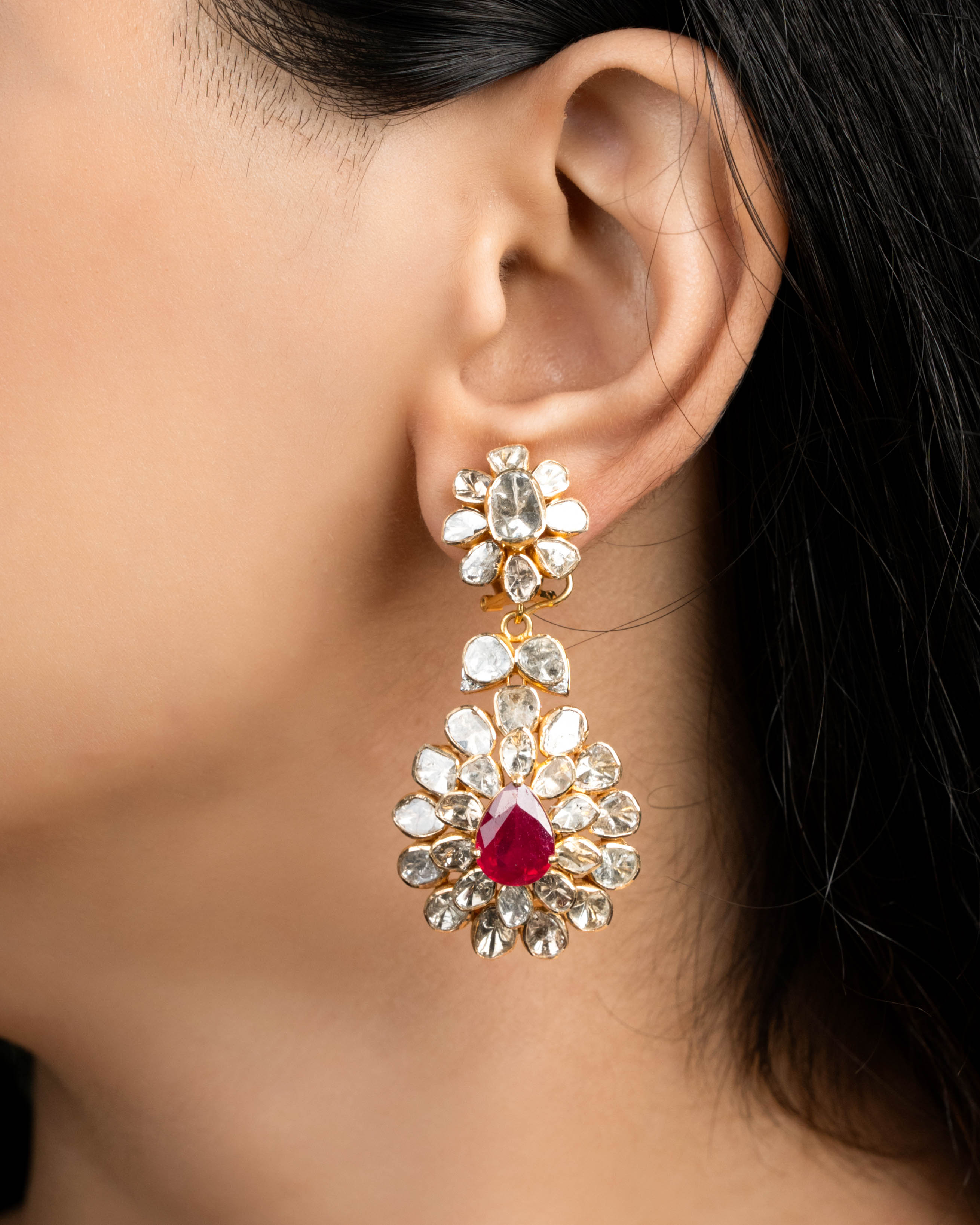 Ekanta Polki And Diamond Long Earrings