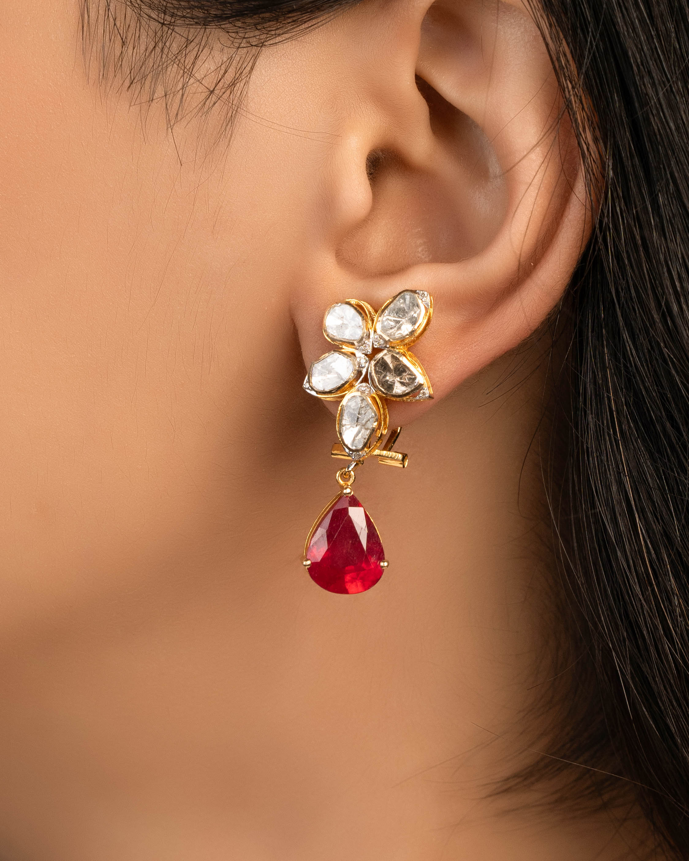 Lokshita Polki And Diamond Long Earrings